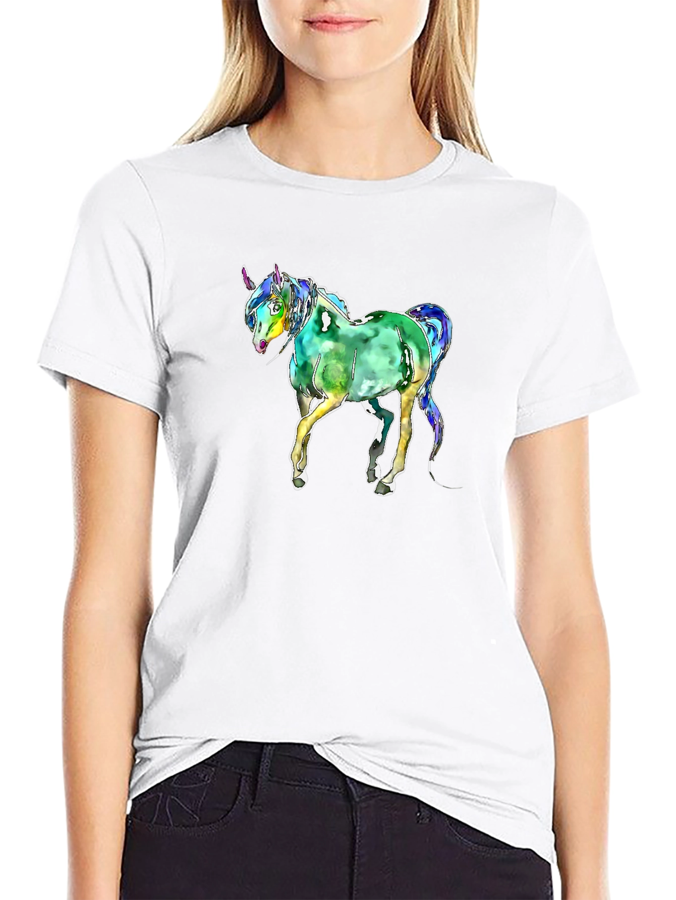 Black Watercolor Unicorn Graphic T-Shirt - Black view 9
