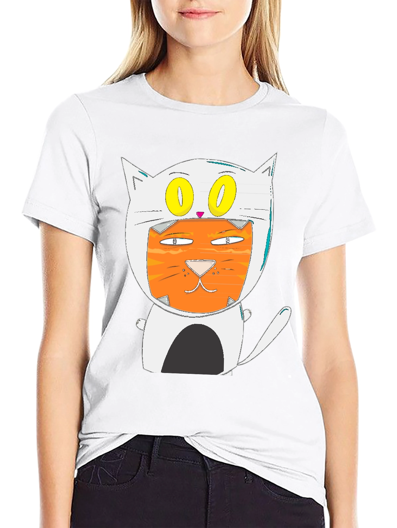 Black Cartoon Cat T-Shirt: Quirky Graphic Tee view 9