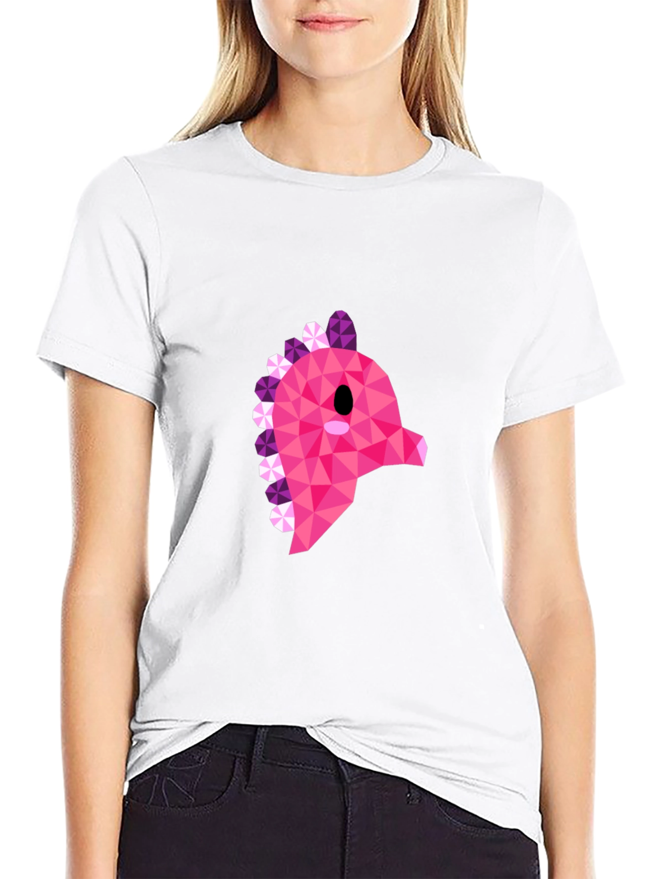 Black Geometric Pink Dinosaur Graphic T-Shirt - Modern Style view 9