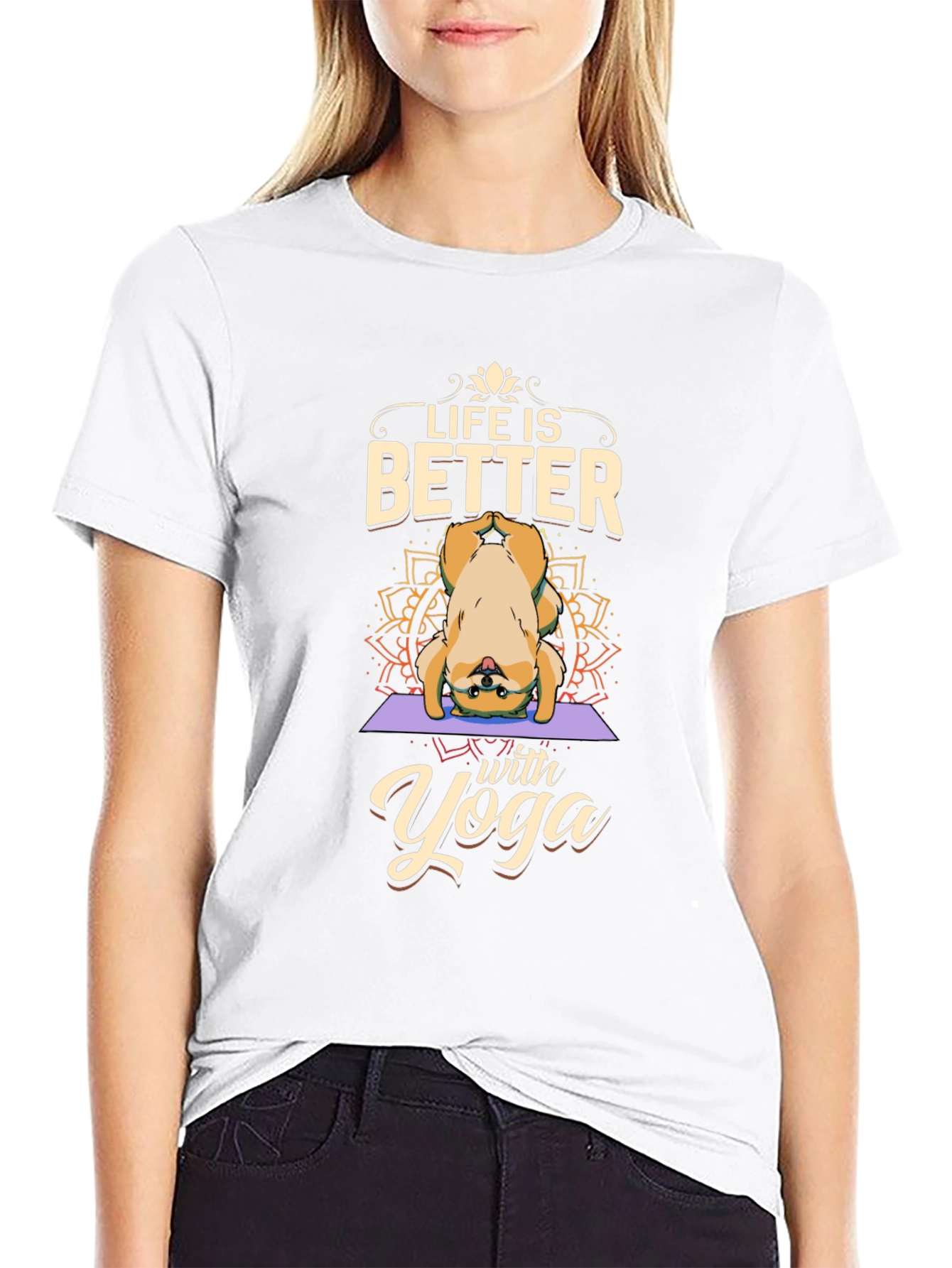 Black Yoga Dog Graphic T-Shirt - Life is Better view 9