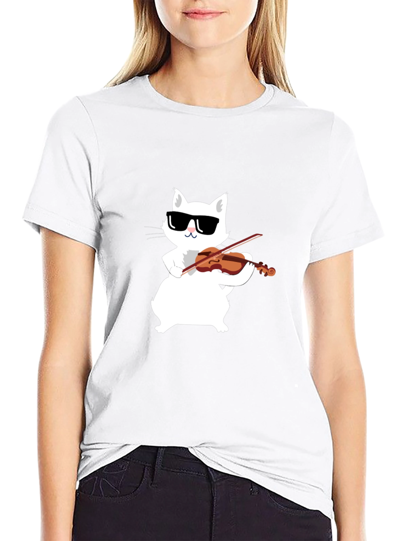 Black Cool Cat Violinist Graphic Tee view 9