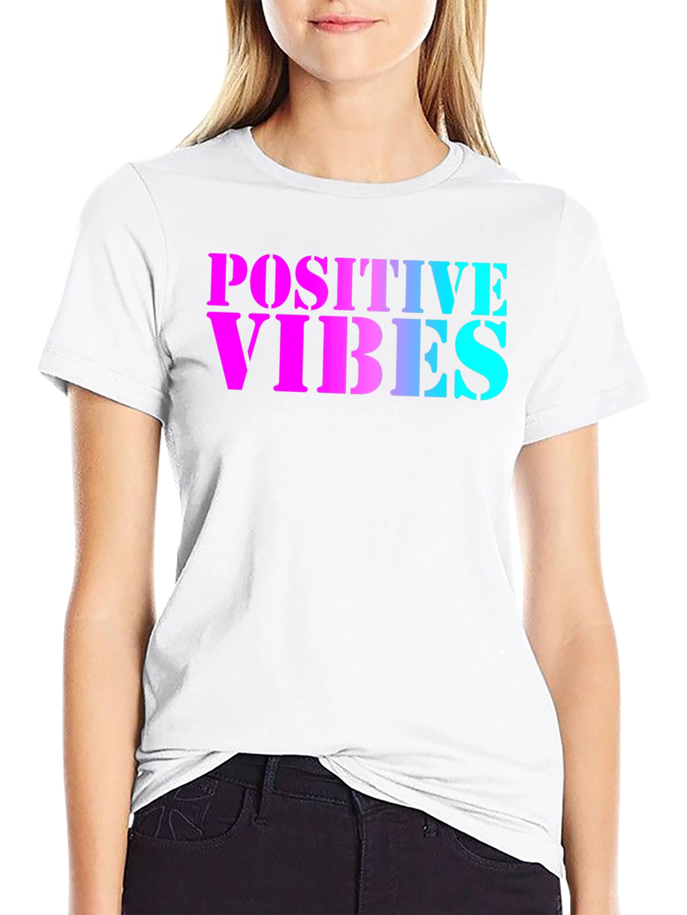 Black Positive Vibes T-Shirt - Black Crew Neck Tee view 9