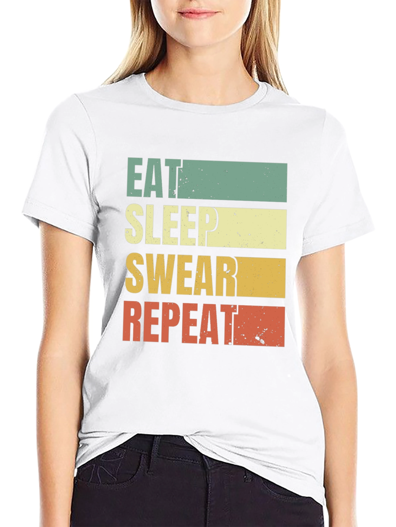 Black Eat Sleep Swear Repeat T-Shirt - Funny Graphic Tee view 9
