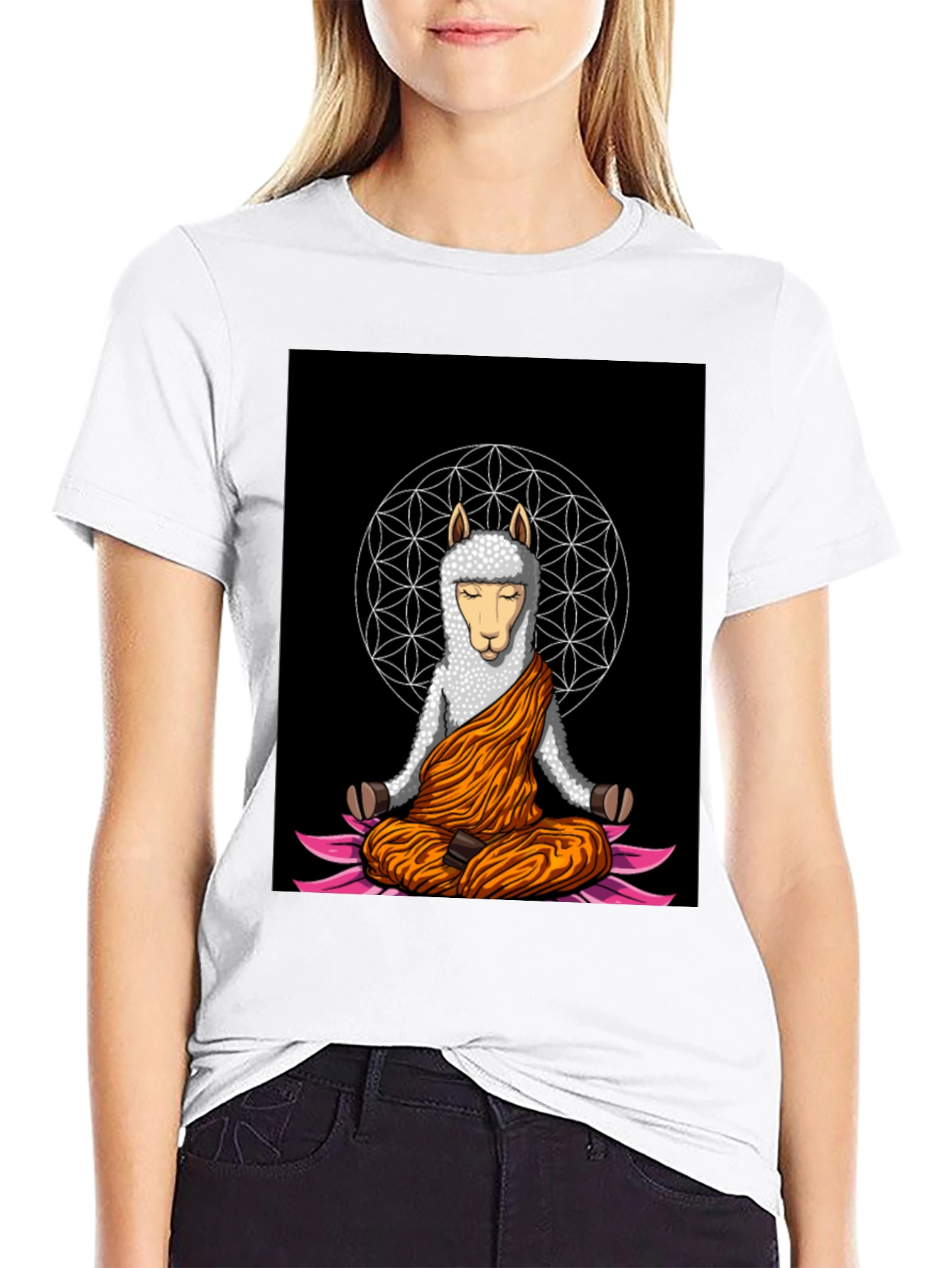 Black Meditating Llama Graphic T-Shirt - Zen Style view 9