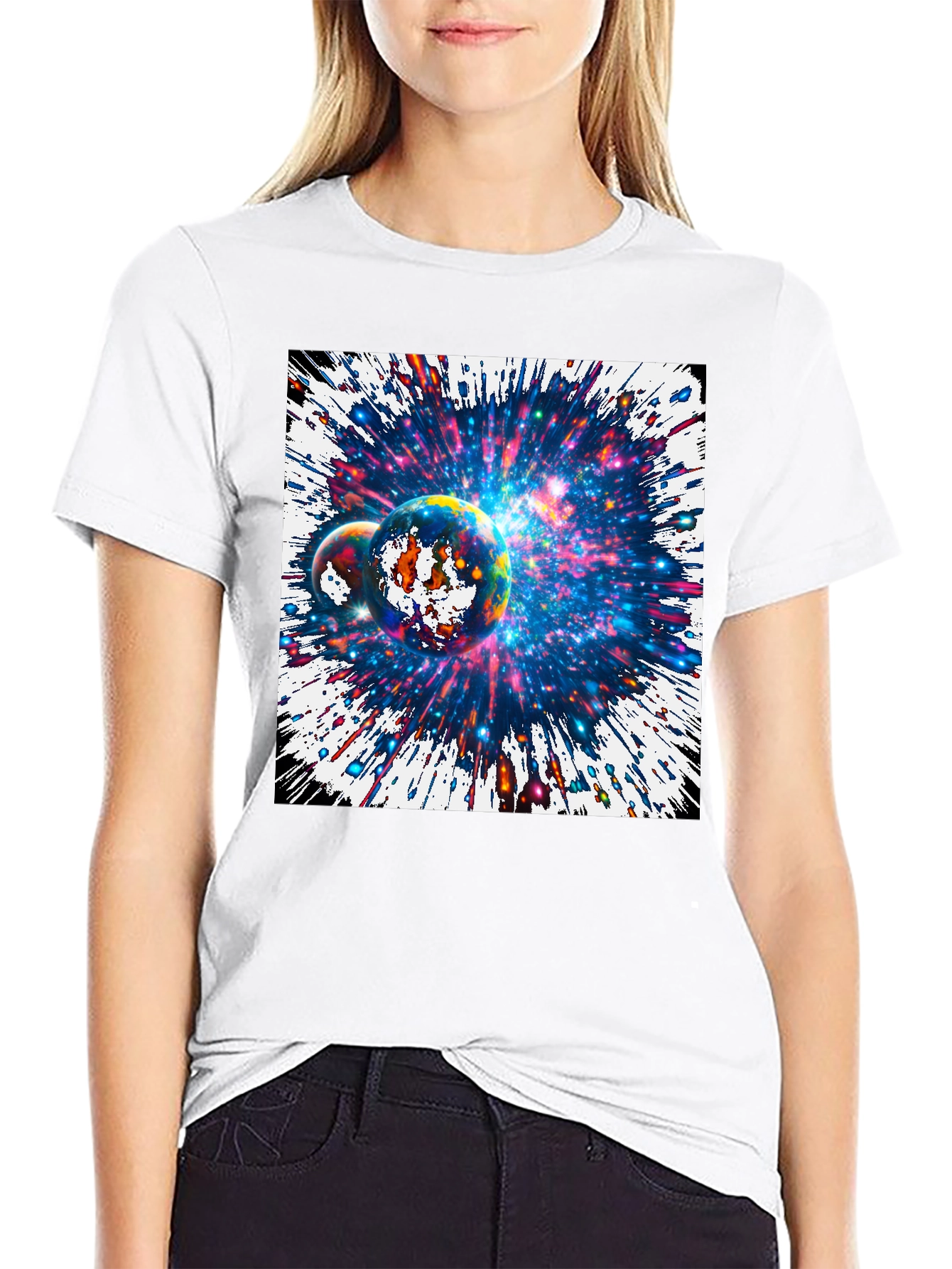Black Cosmic Planets Graphic Tee - Black Cotton T-Shirt view 9