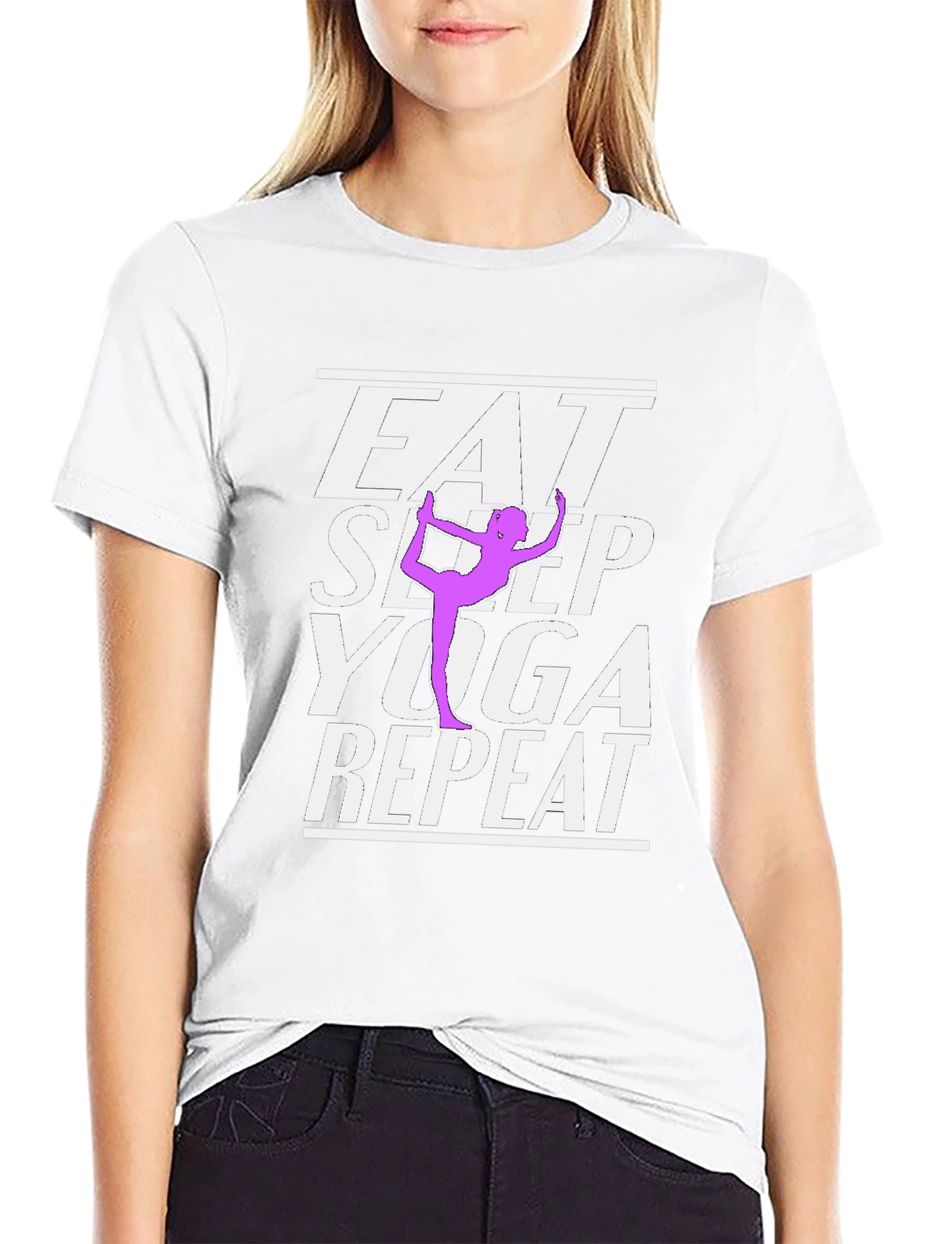Black Eat Sleep Yoga Repeat Graphic Tee - Black Cotton Blend view 9