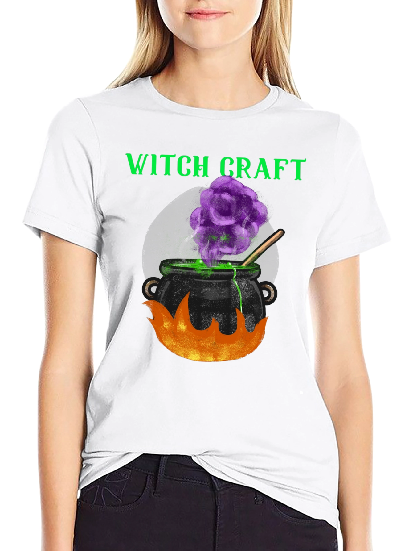 Black Witchcraft Cauldron Graphic Tee - Halloween Apparel view 9