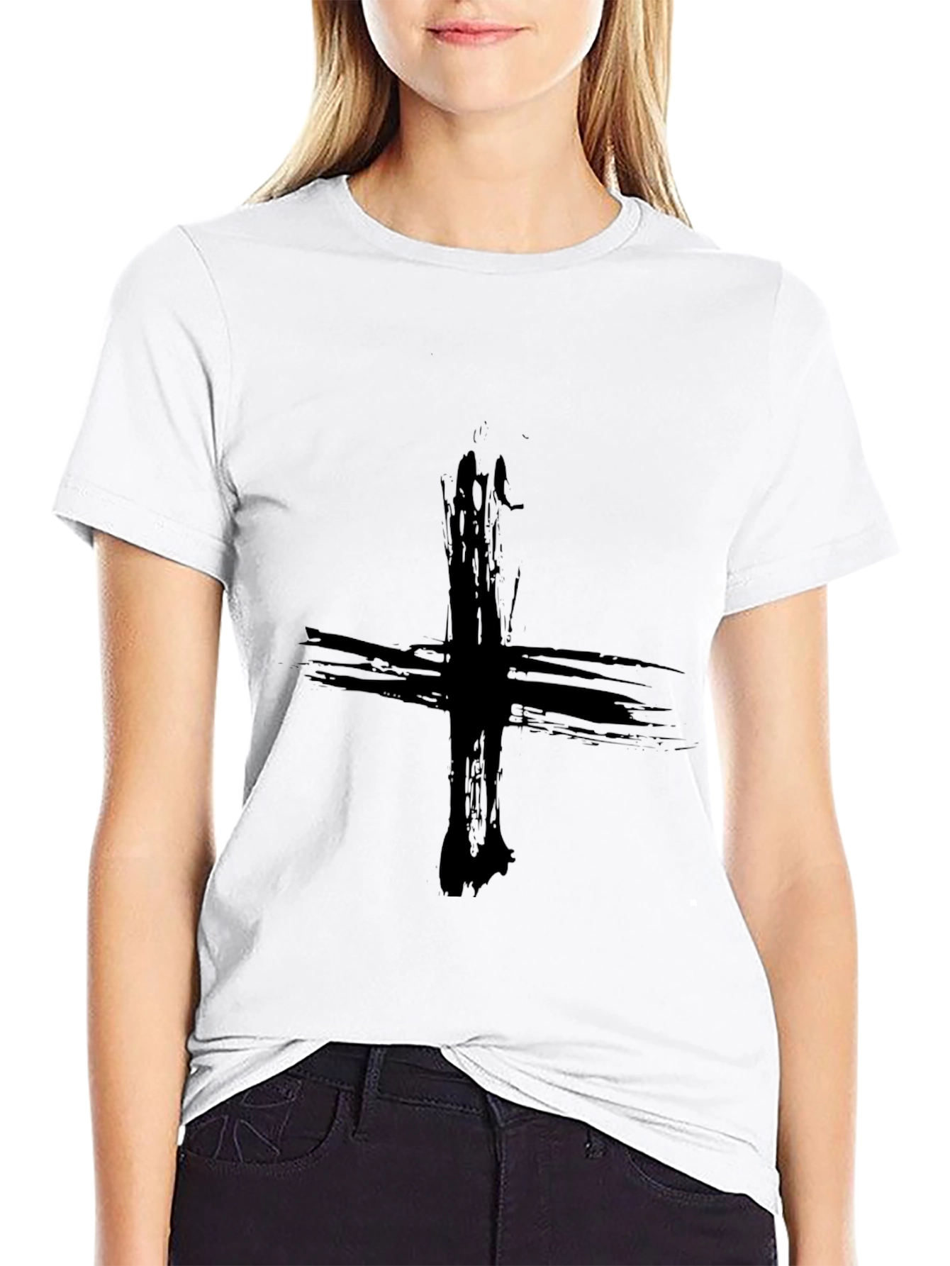 Black Grunge Cross Graphic Tee - Black view 9