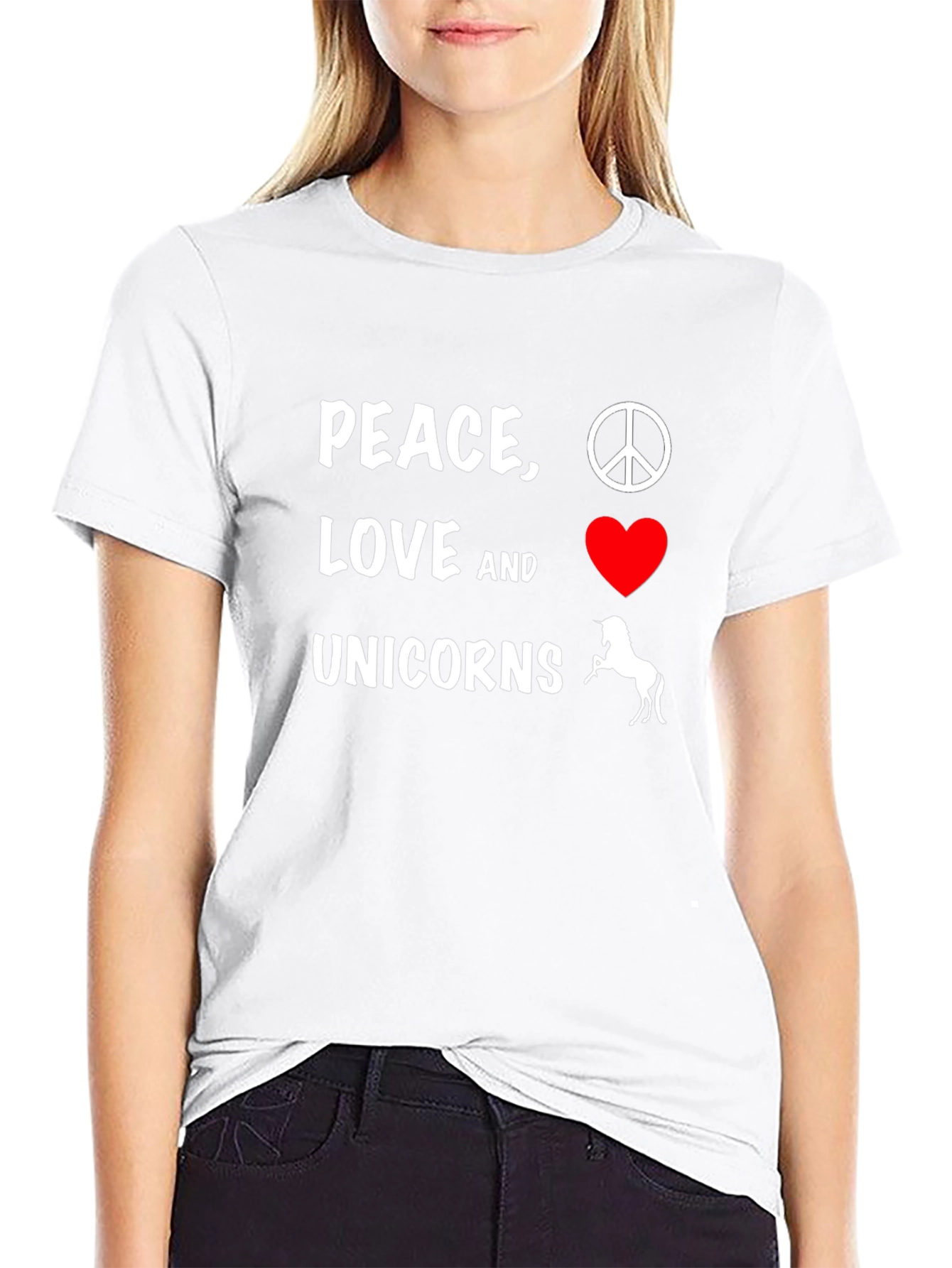 Black Peace, Love & Unicorns Graphic T-Shirt - Black view 9