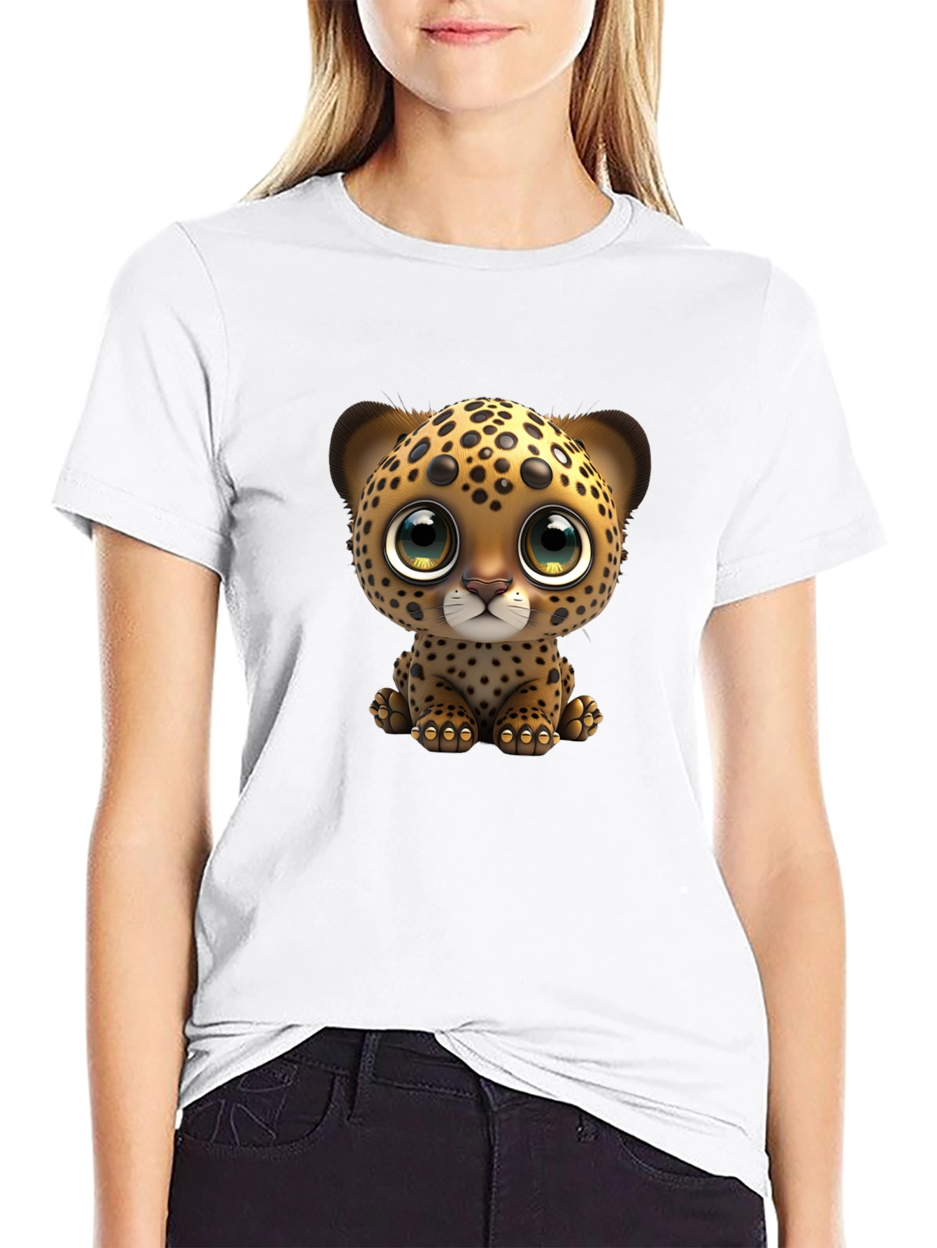 Black Cute Leopard Cub Graphic Tee - Soft Cotton Blend view 9