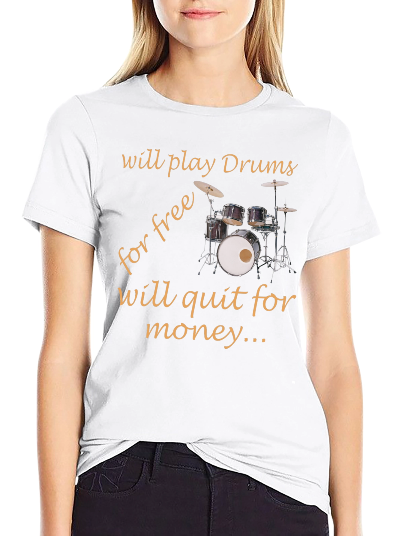 Black Funny Drummer T-Shirt - Play Drums Free, Quit For Money view 9