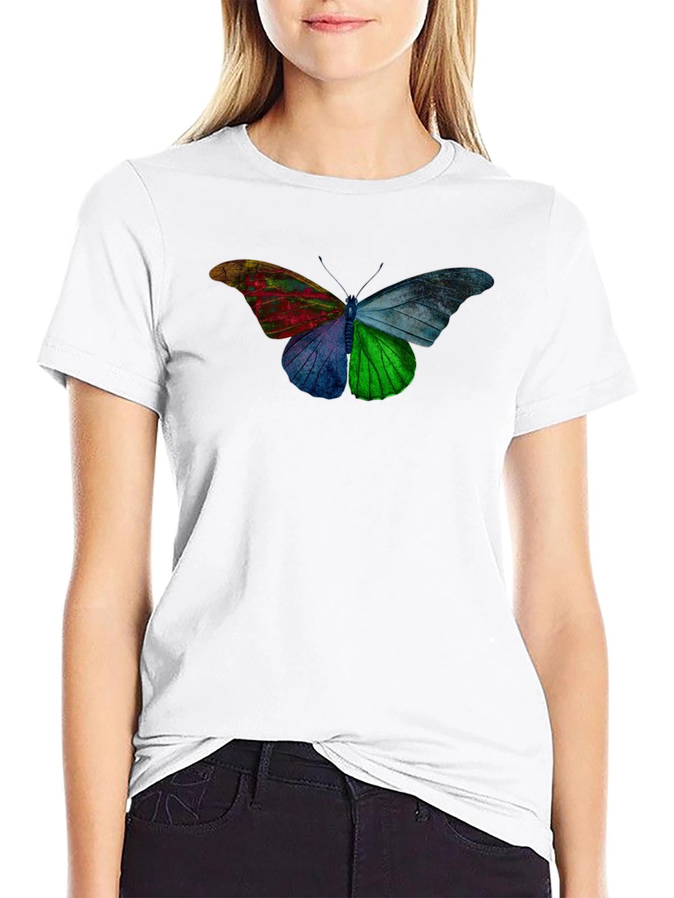 Black Colorful Butterfly Graphic Tee - Casual Comfort view 9