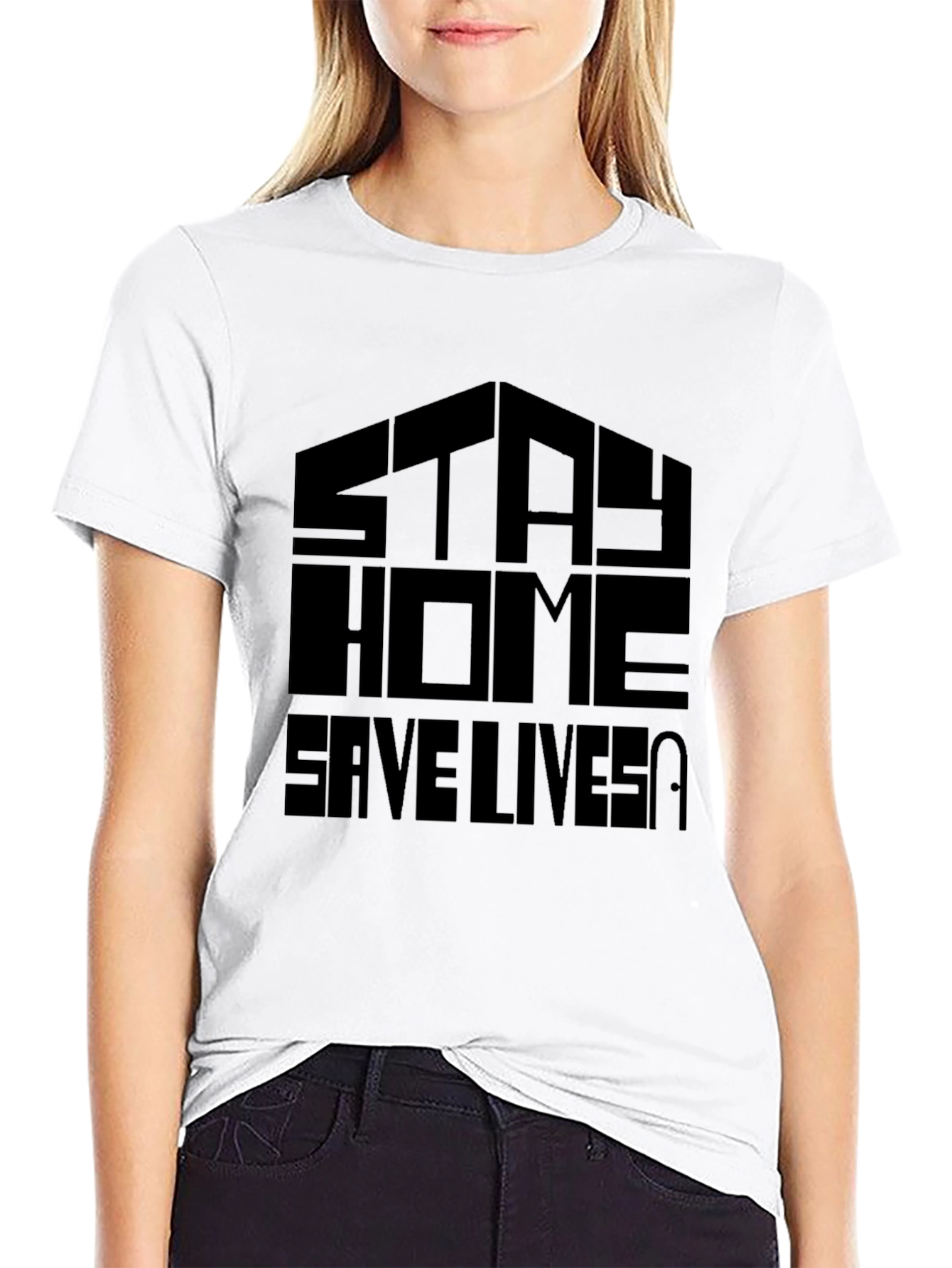 Black Stay Home Save Lives Black Graphic T-Shirt view 9