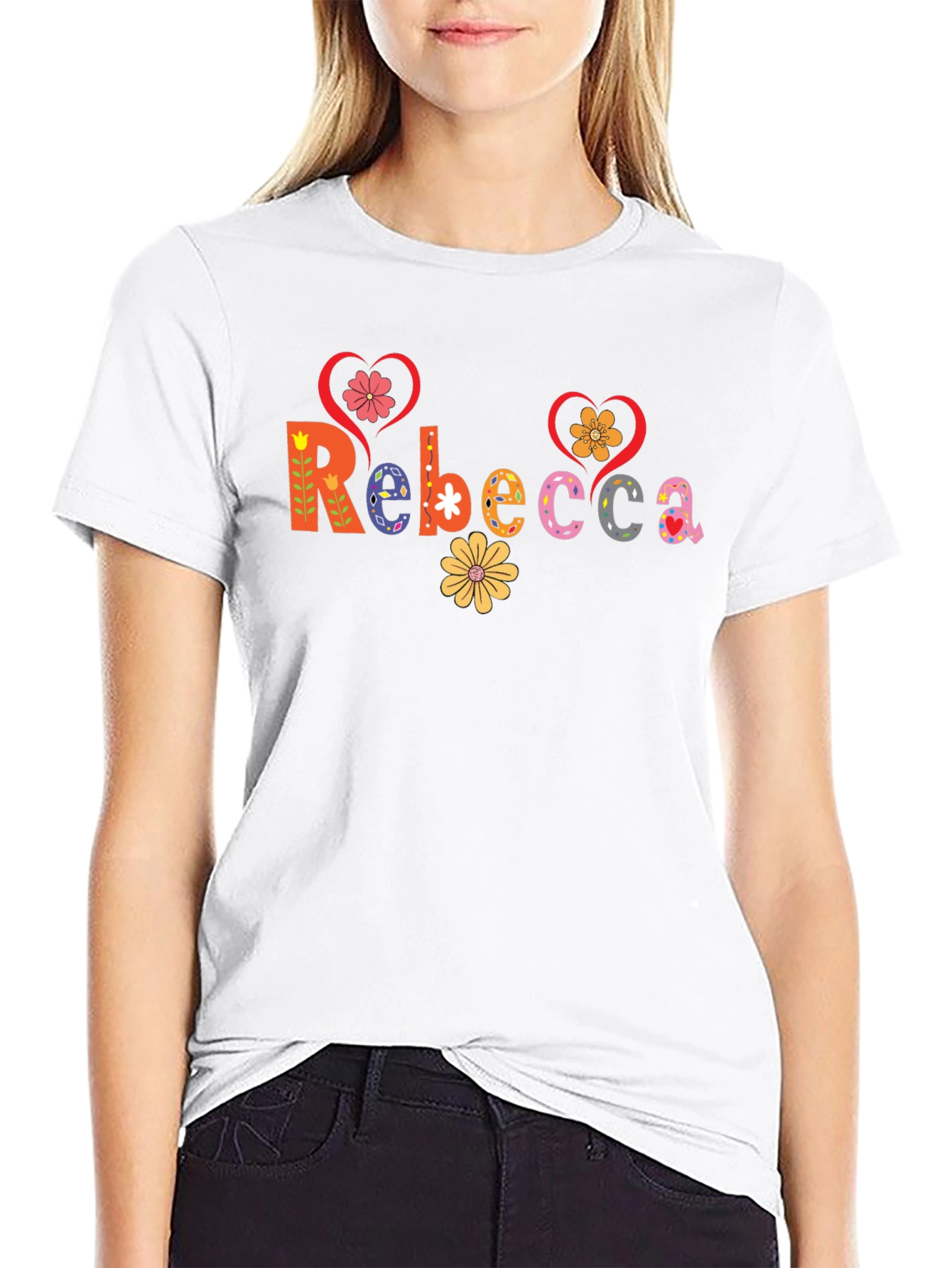 Black Rebecca Floral Lettering Black Tee view 9