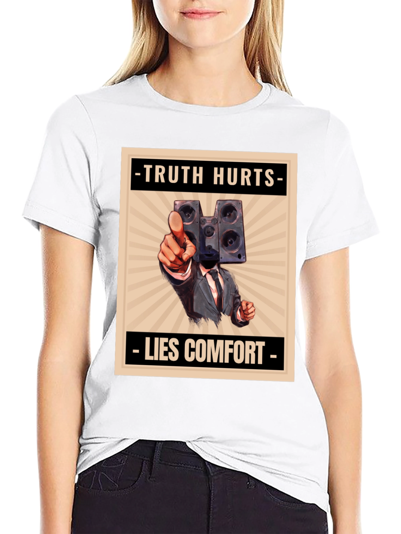 Black Truth Hurts Men's Graphic Tee - Speaker Head view 9