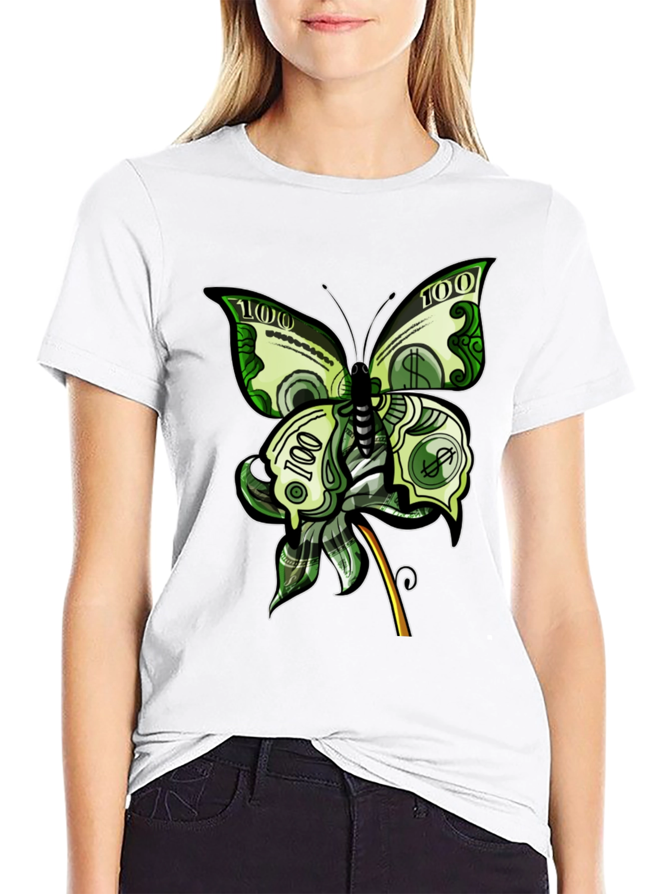 Black Money Butterfly Graphic Tee - Black view 9