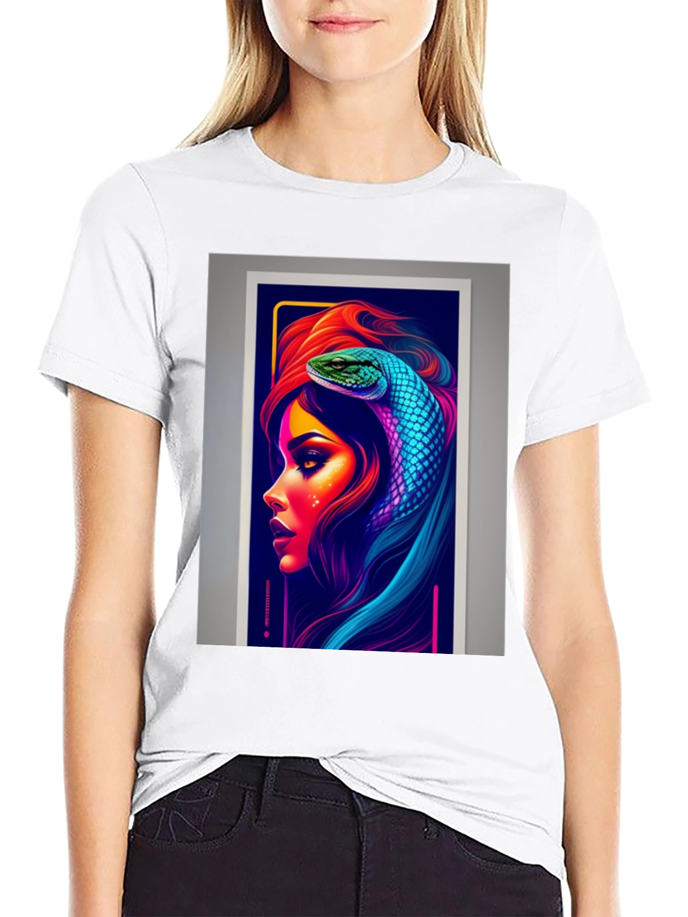 Black Neon Snake Woman Graphic Tee - Stylish & Unique view 9