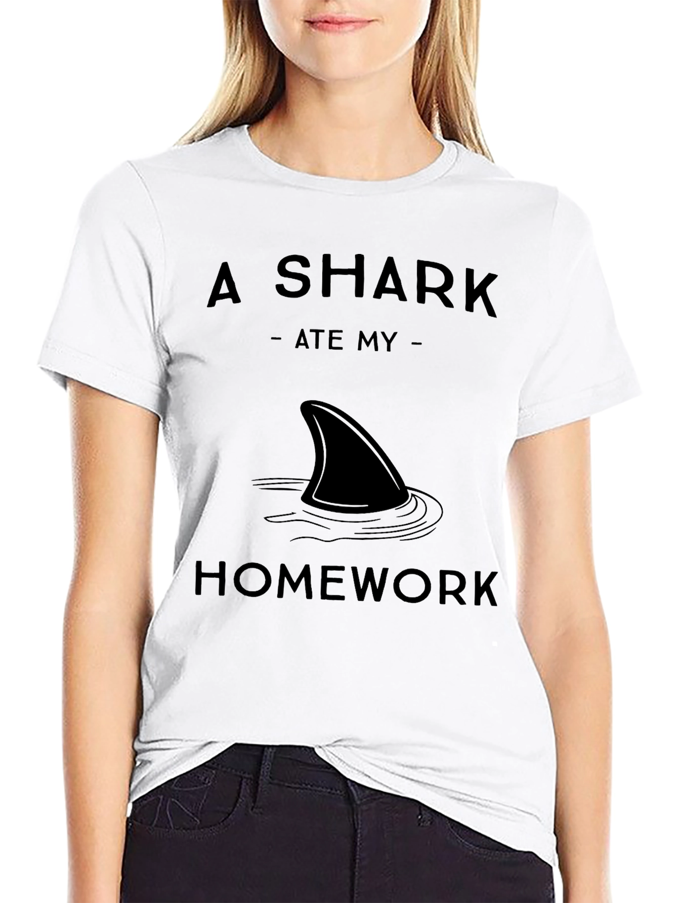 Black A Shark Ate My Homework Graphic T-Shirt view 9