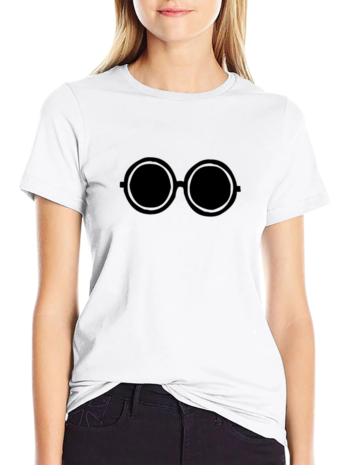 Black Black T-Shirt with Round Glasses Design view 9