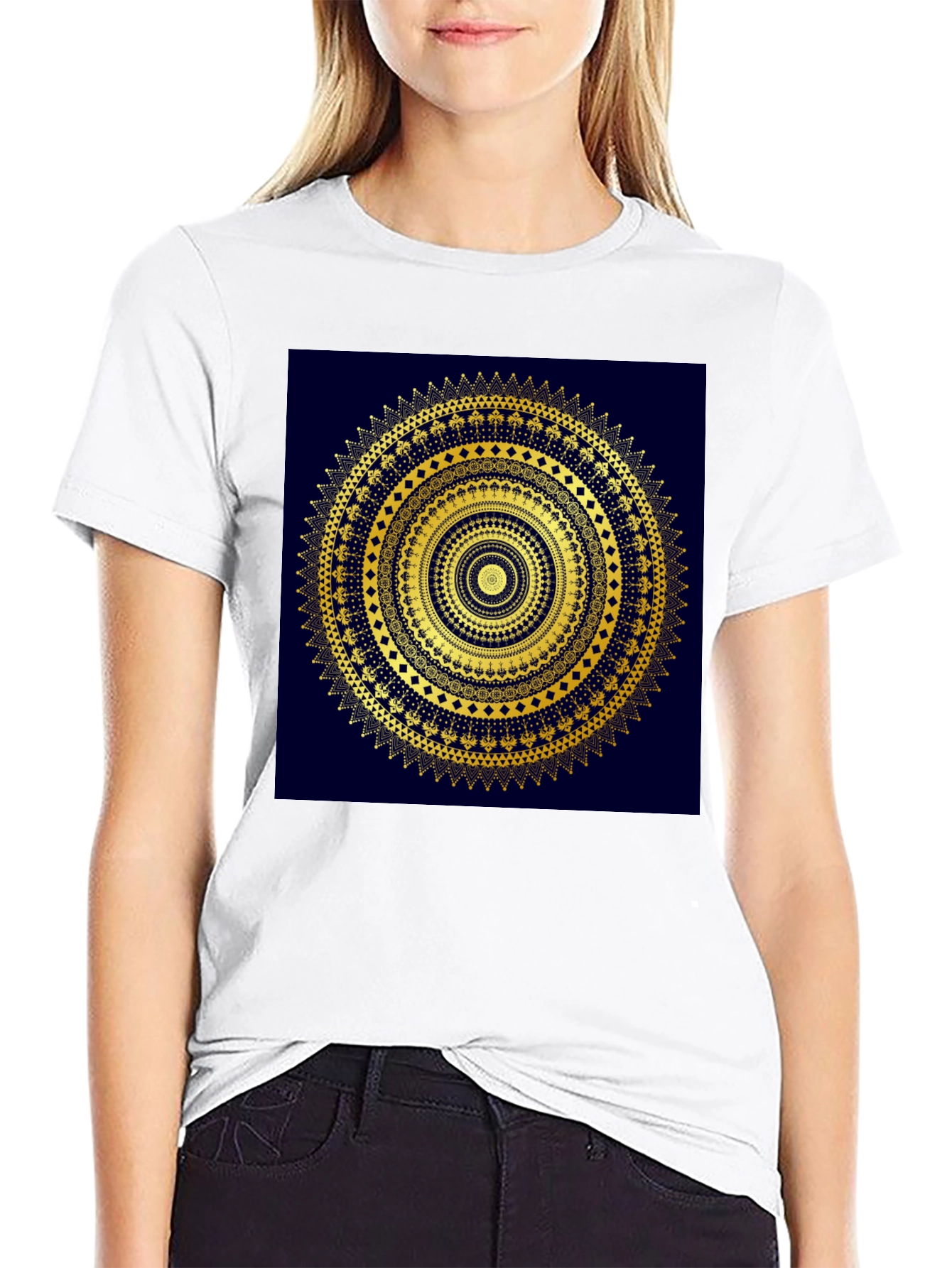 Black Gold Mandala Design Black T-Shirt view 9