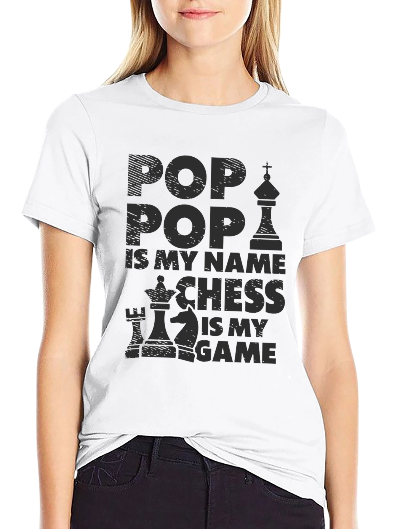 Black Pop Pop Chess Game T-Shirt view 9