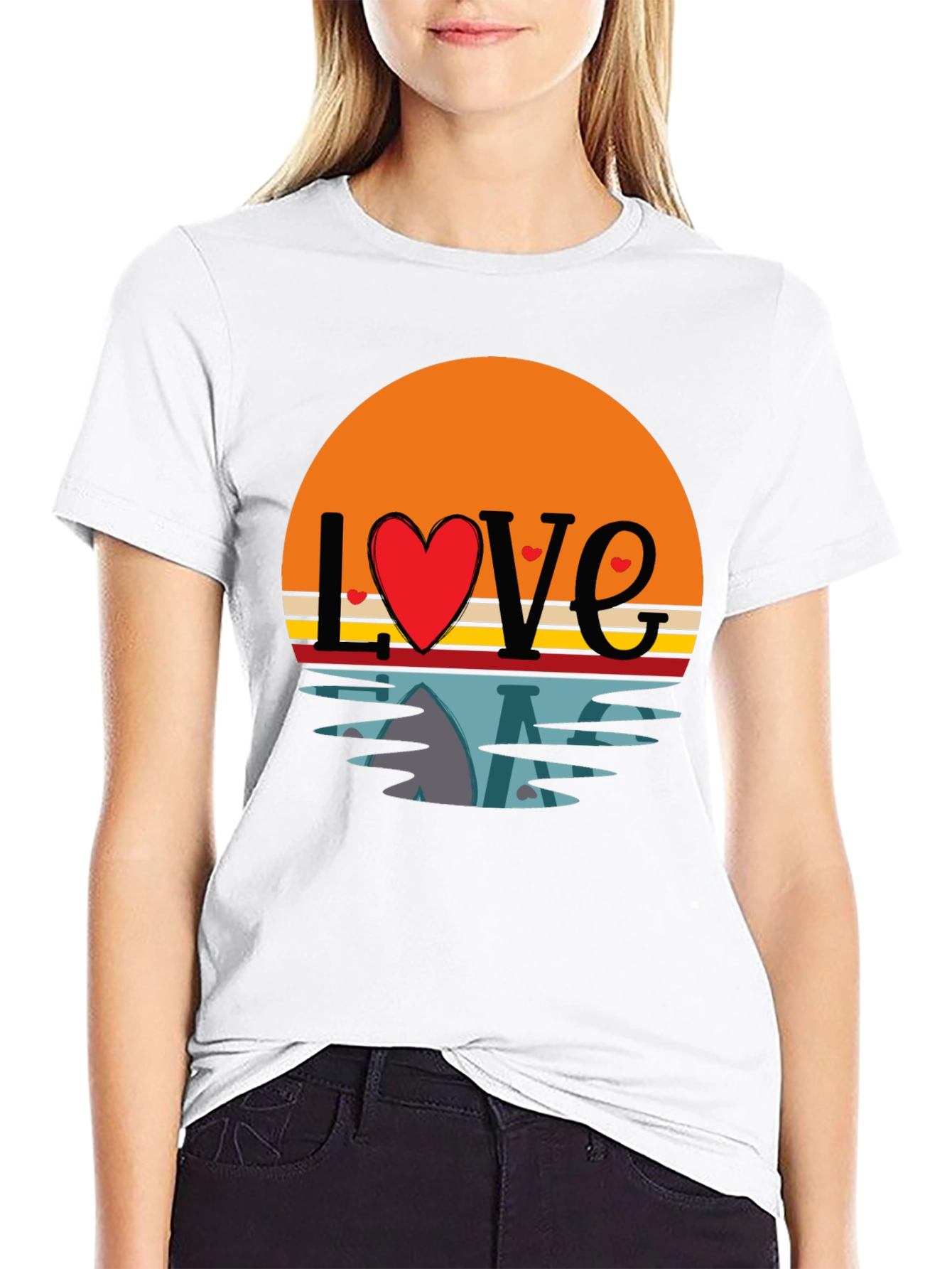 Black Retro Love Sunset Graphic T-Shirt view 9