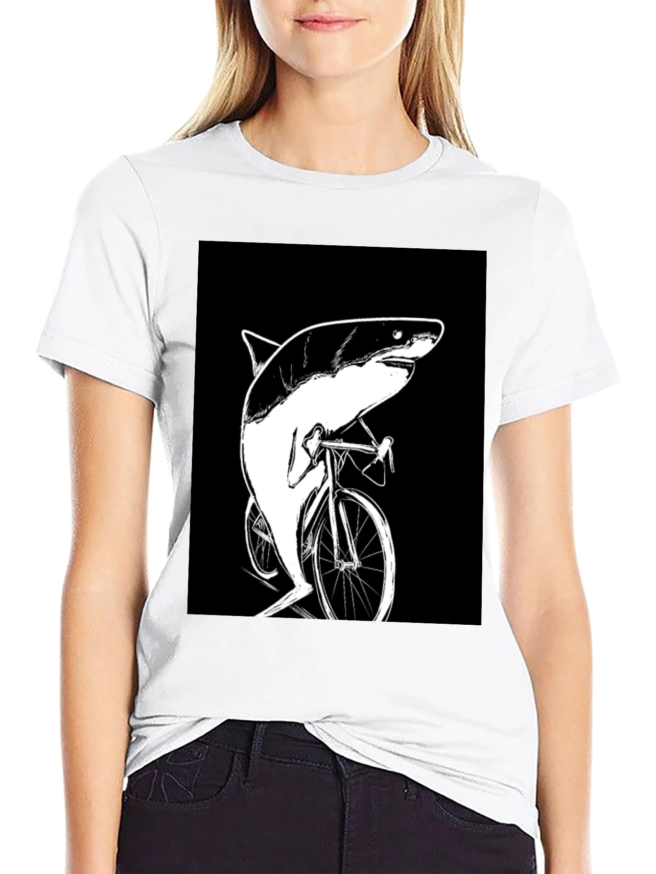 Black Shark on Bike T-Shirt - Funny Animal Graphic Tee view 9