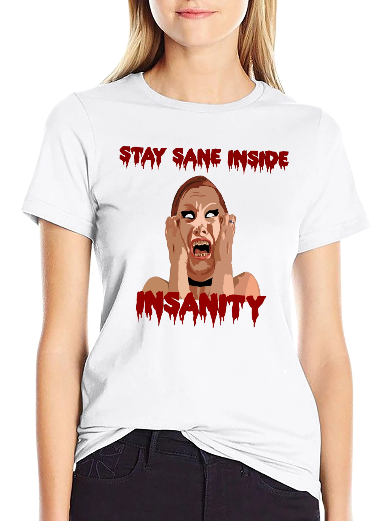 Black Stay Sane Inside Horror Graphic T-Shirt view 9