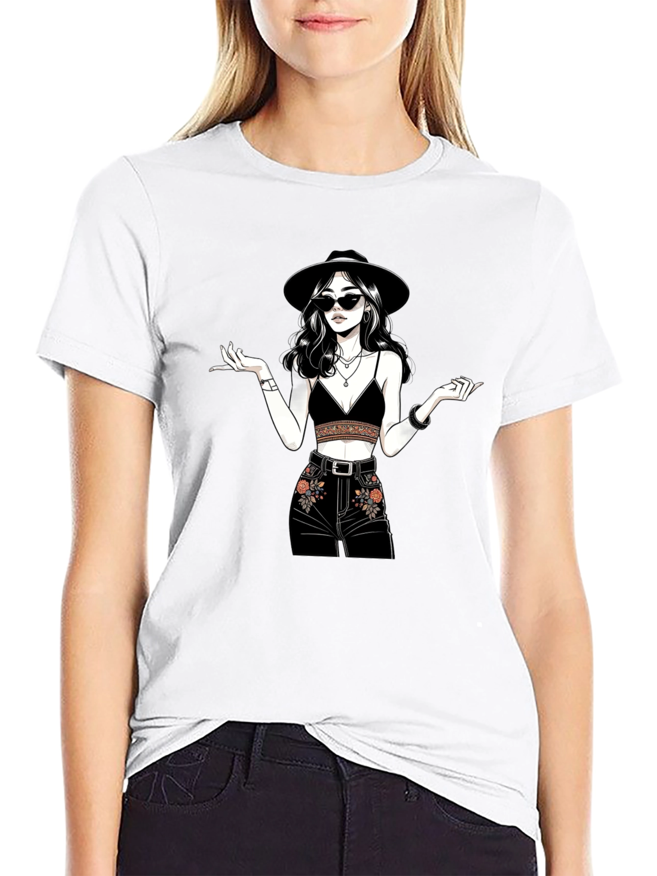Black Stylish Graphic Print T-Shirt - Boho Chic view 9