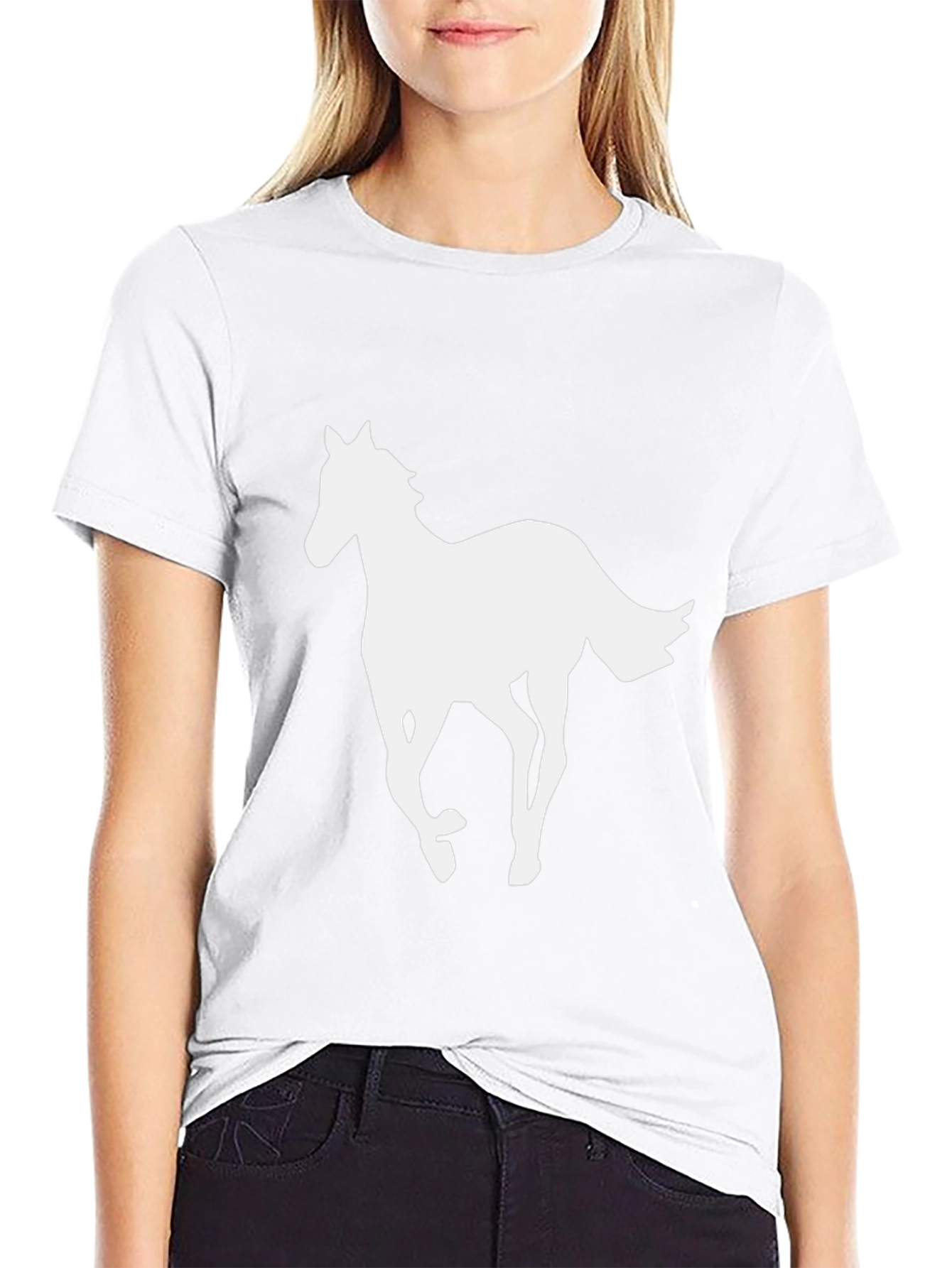 Black Black T-Shirt with White Horse Graphic view 9