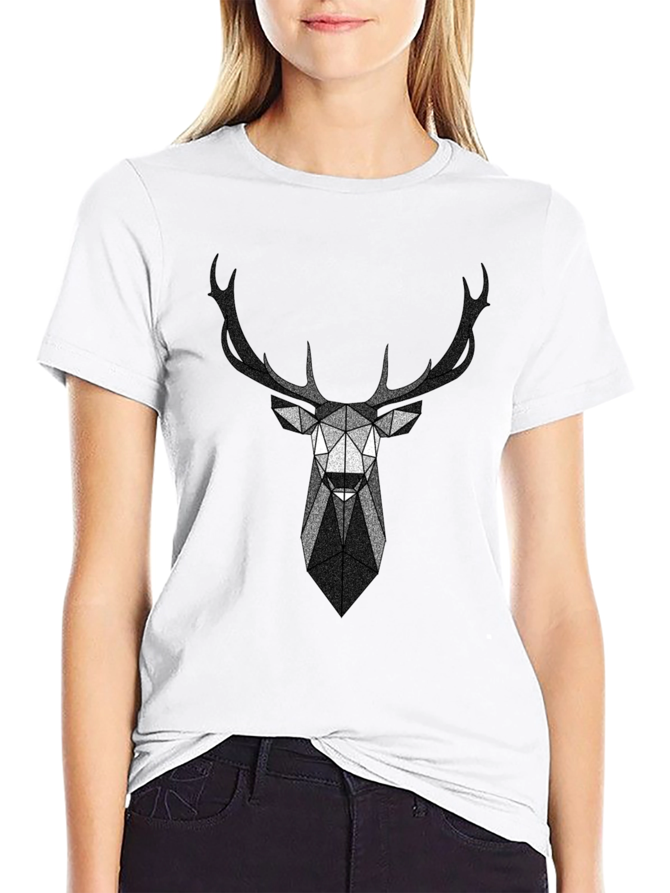 Black Geometric Deer Head Graphic T-Shirt view 9