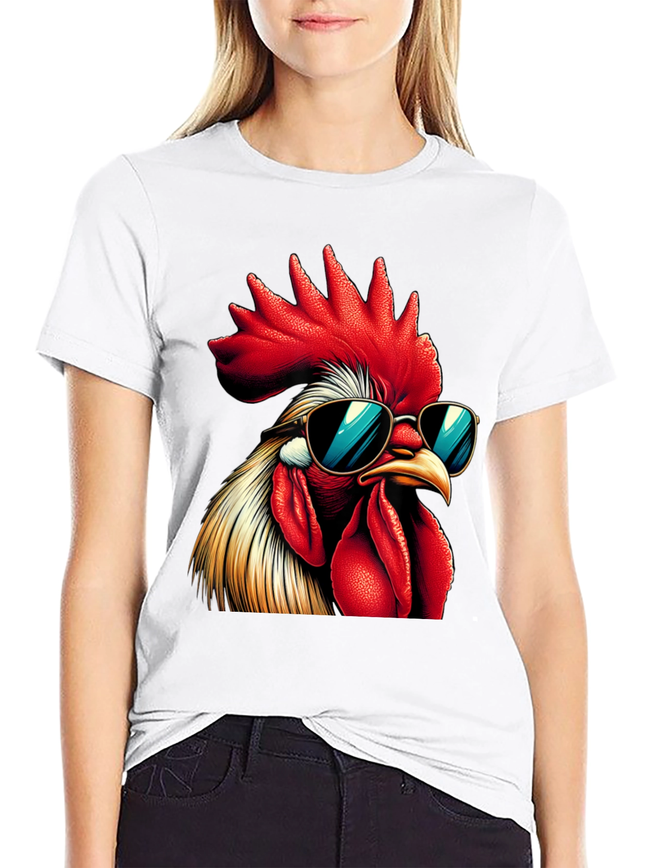 Black Cool Rooster Graphic Tee - Funny Chicken T-Shirt view 9