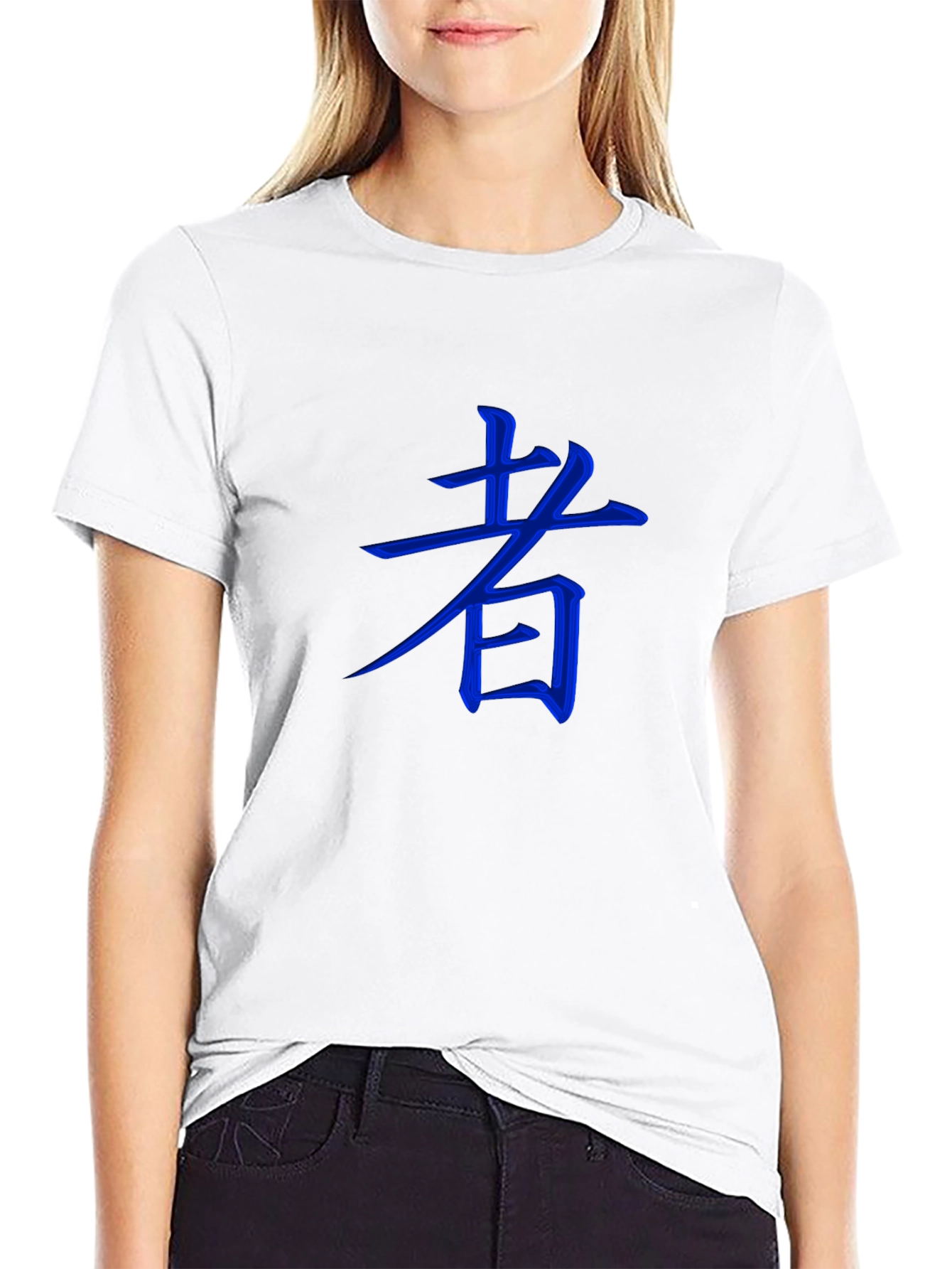 Black Blue Kanji Character Black T-Shirt view 9