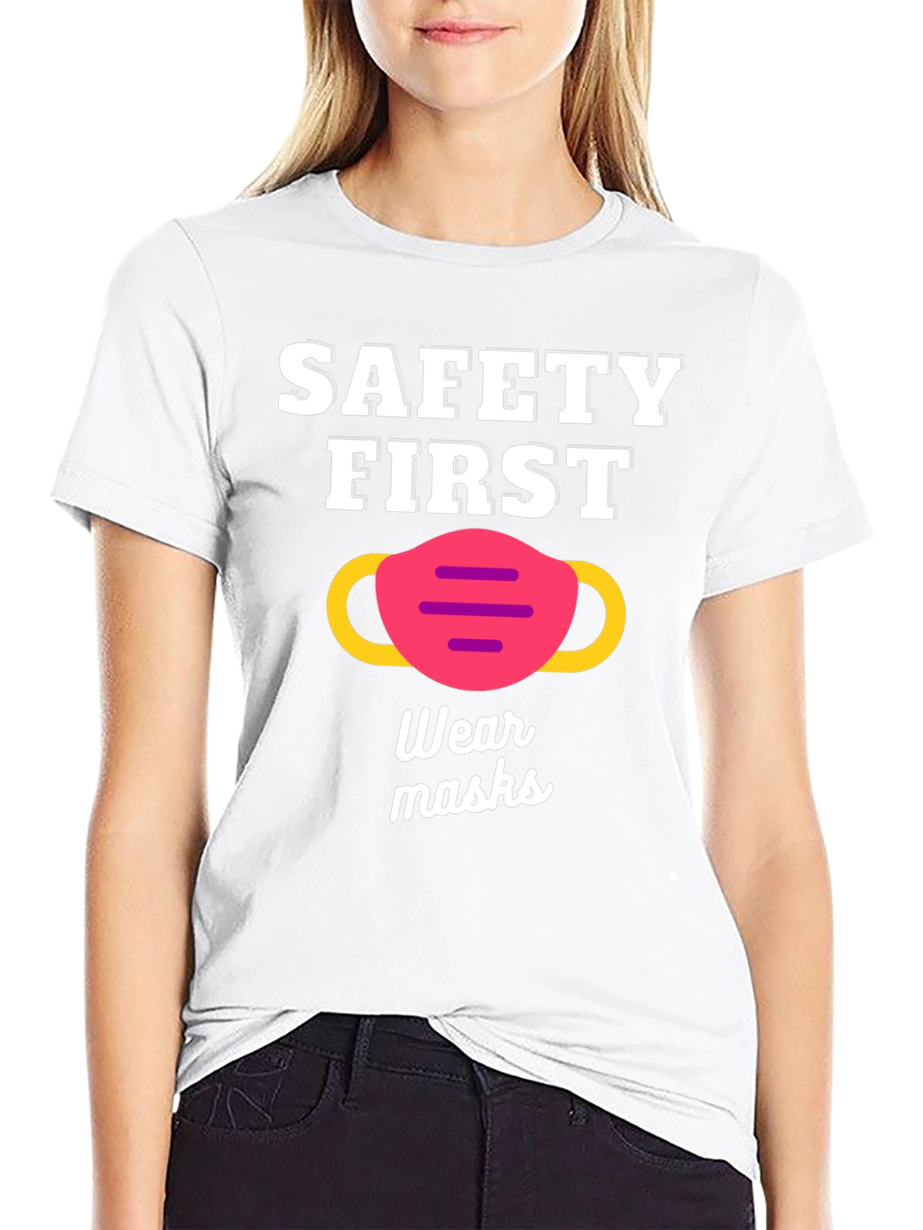 Black Safety First Wear Masks Graphic Tee view 9