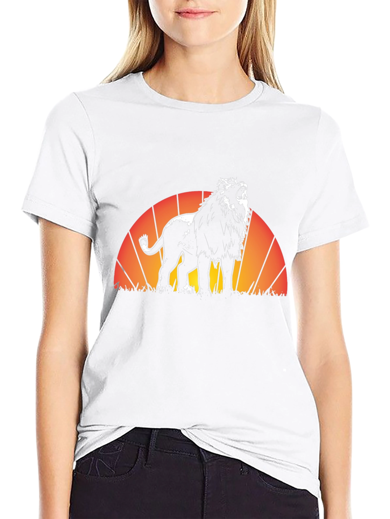 Black Lion Sunset Graphic Tee - Black Cotton T-Shirt view 9