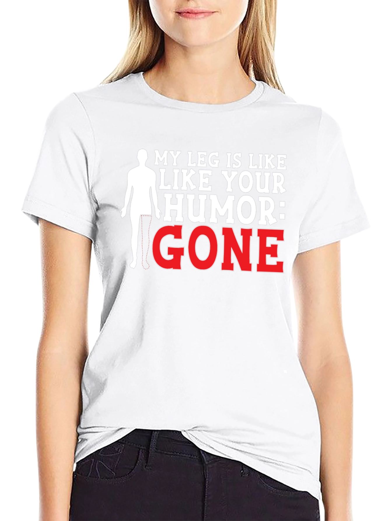 Black Humorous Amputee T-Shirt - My Leg Is Like Your Humor: Gone view 9