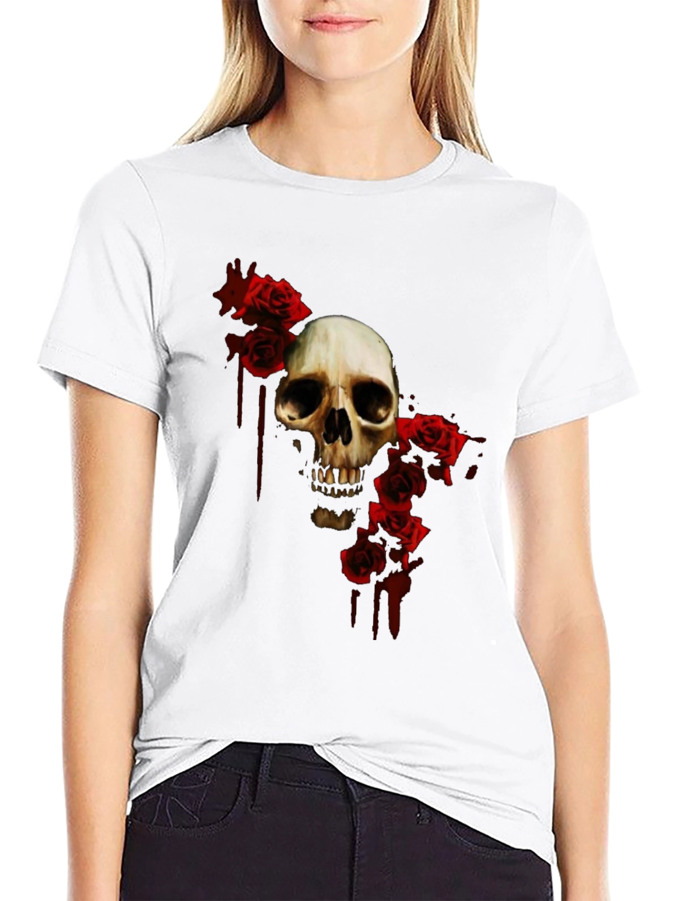 Skull and Roses Graphic T-Shirt - Gothic Style - 9