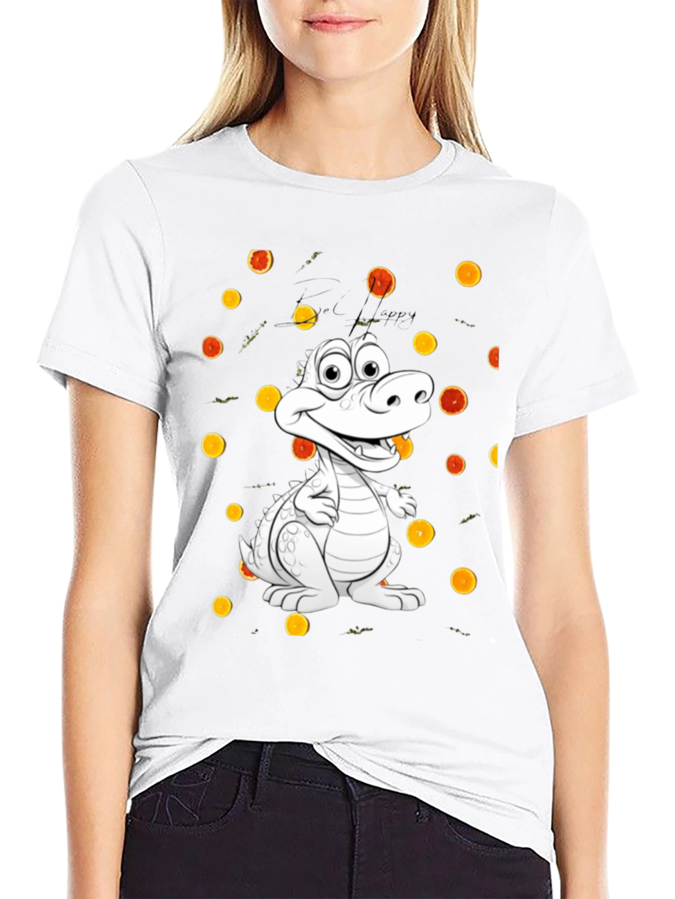 Black Cartoon Alligator Graphic Black T-Shirt view 9
