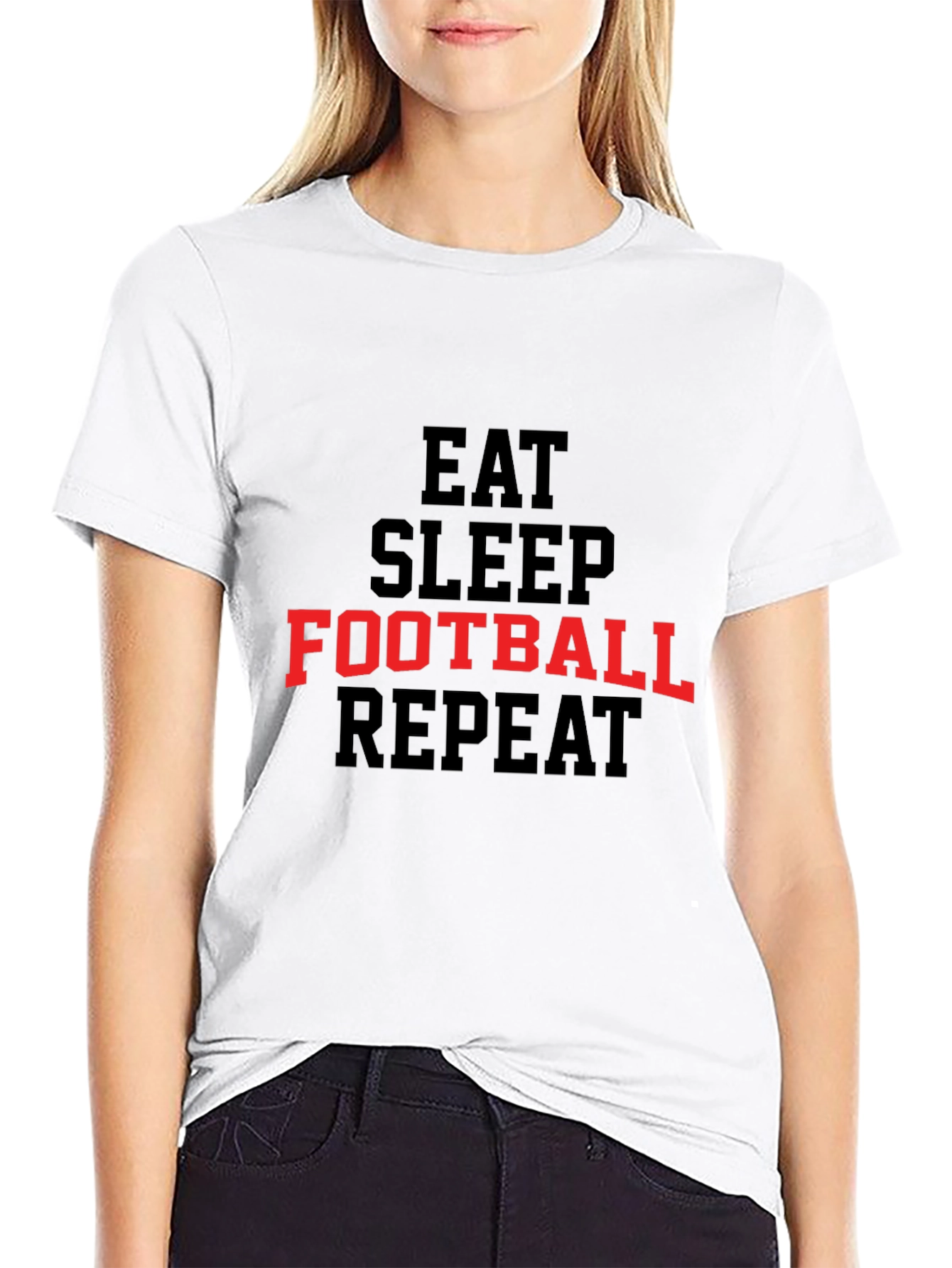 Black Eat Sleep Football Repeat Graphic Tee view 9