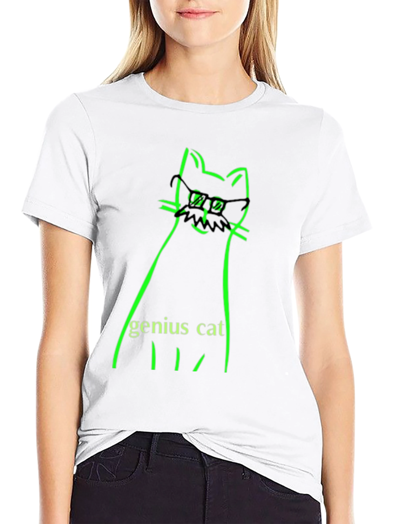 Black Genius Cat Black T-Shirt - Whimsical & Clever Design view 9