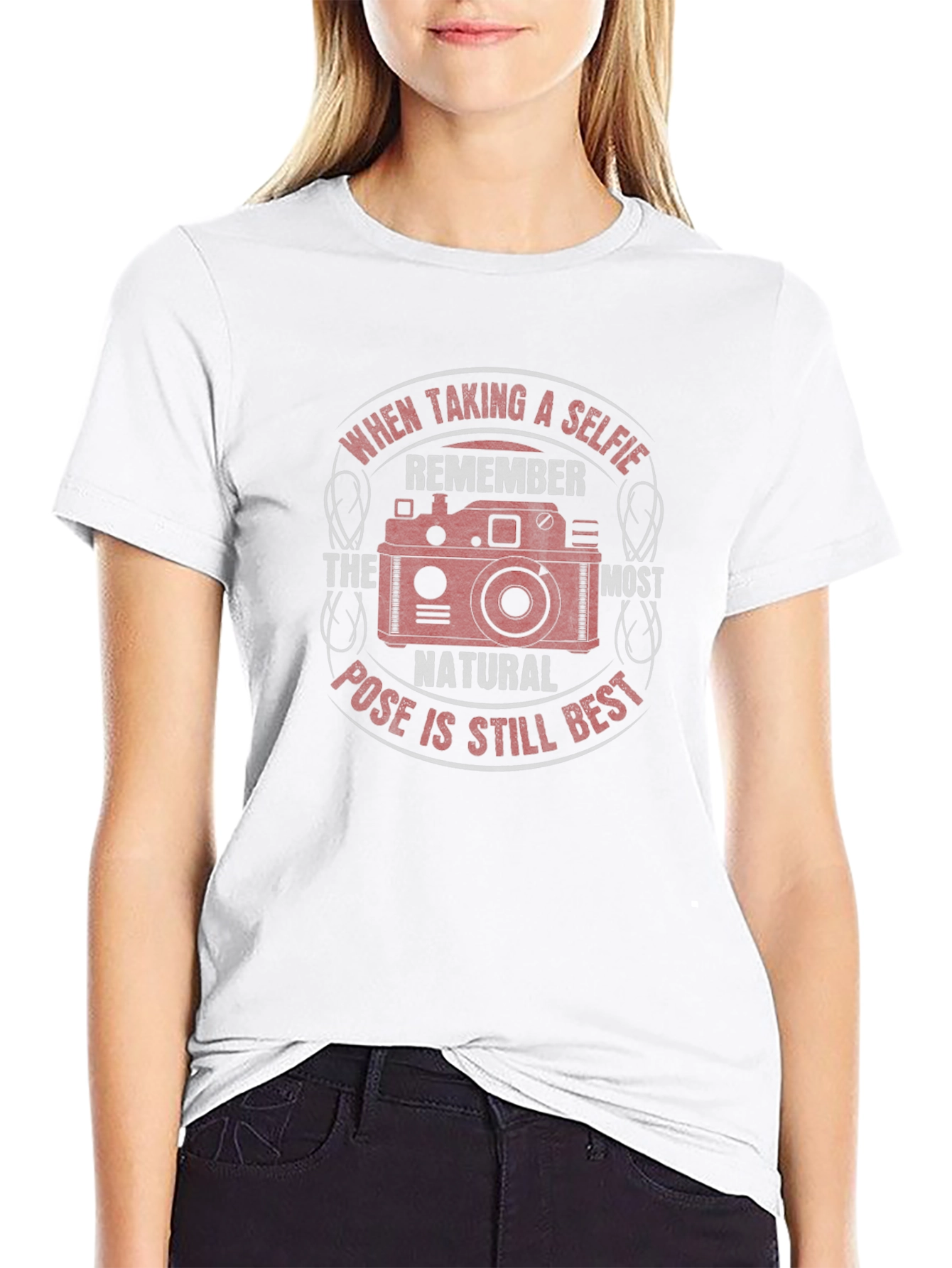 Black Vintage Camera Selfie T-Shirt - Natural Pose Best! view 9