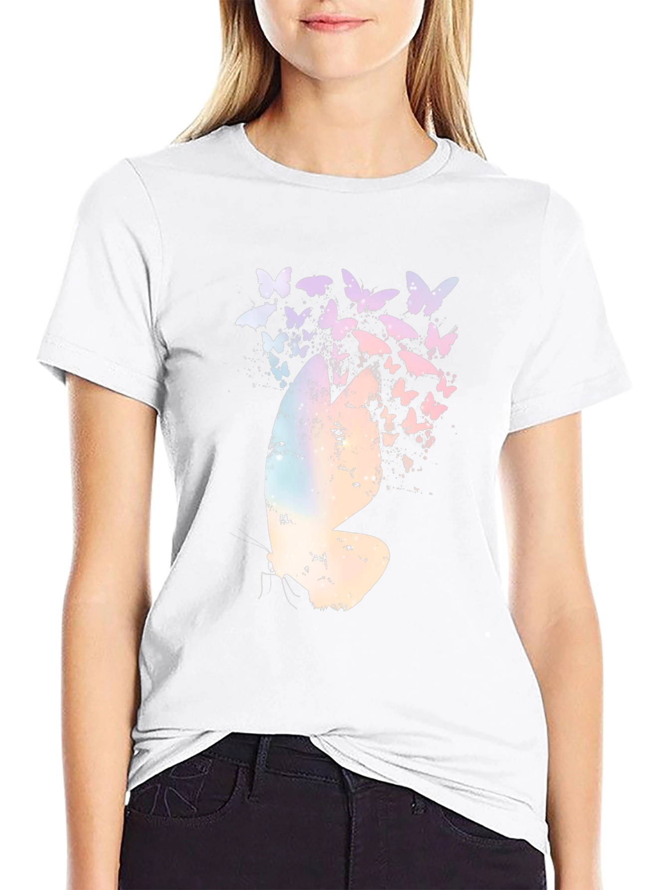 Butterfly Graphic Print Black T-Shirt - 9