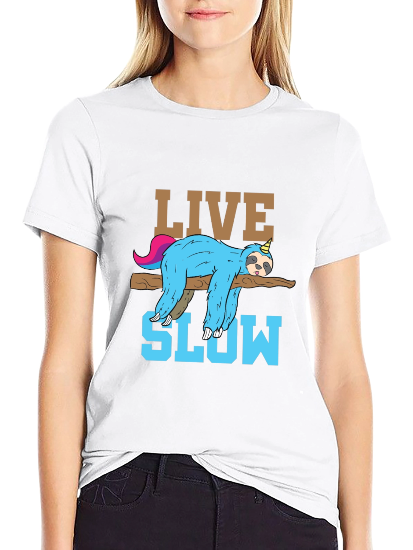 Black Live Slow Sloth T-Shirt - Relaxed Unisex Tee view 9