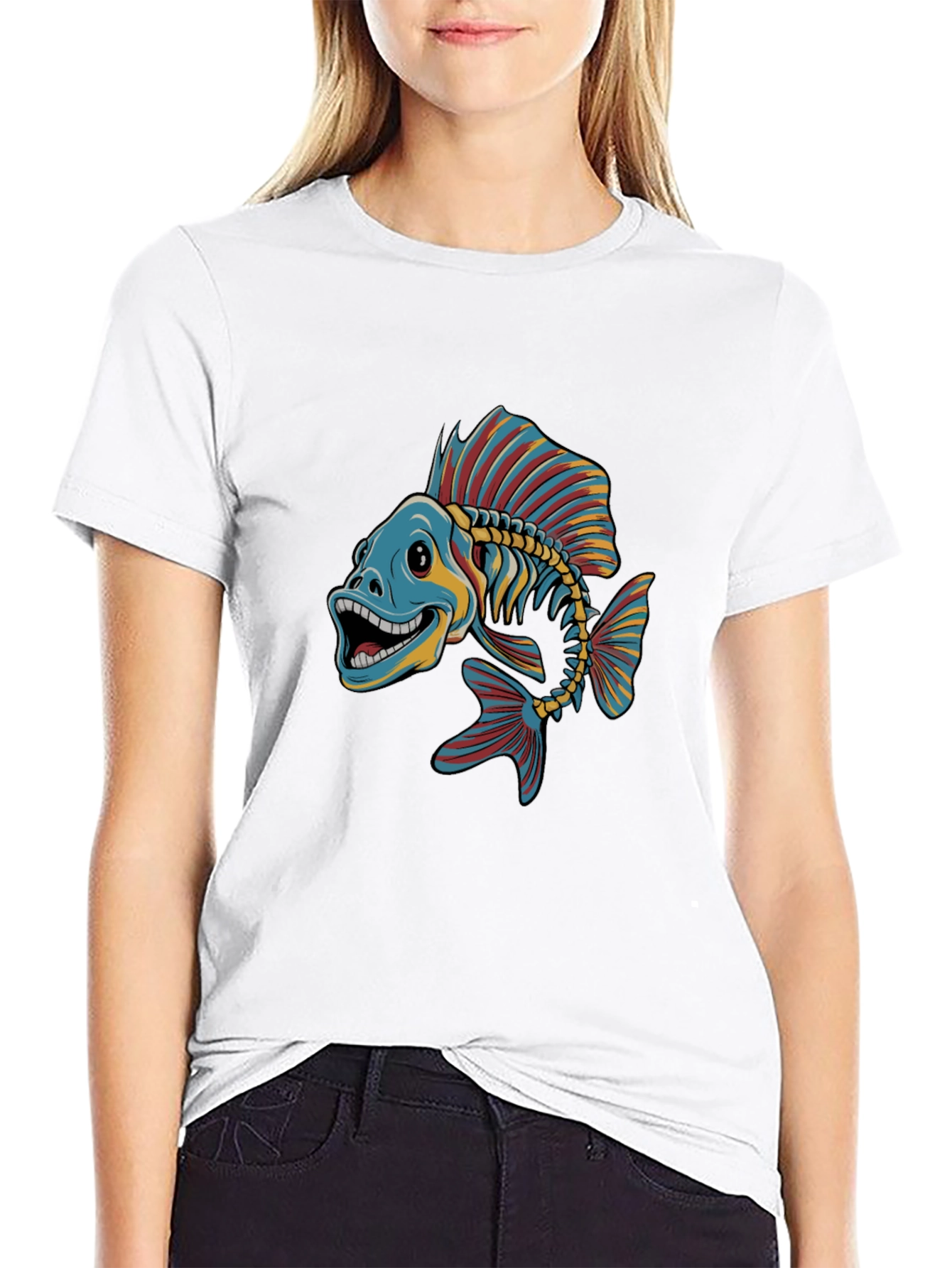 Black Cool Fishbone Graphic Tee - Black Cotton Shirt view 9