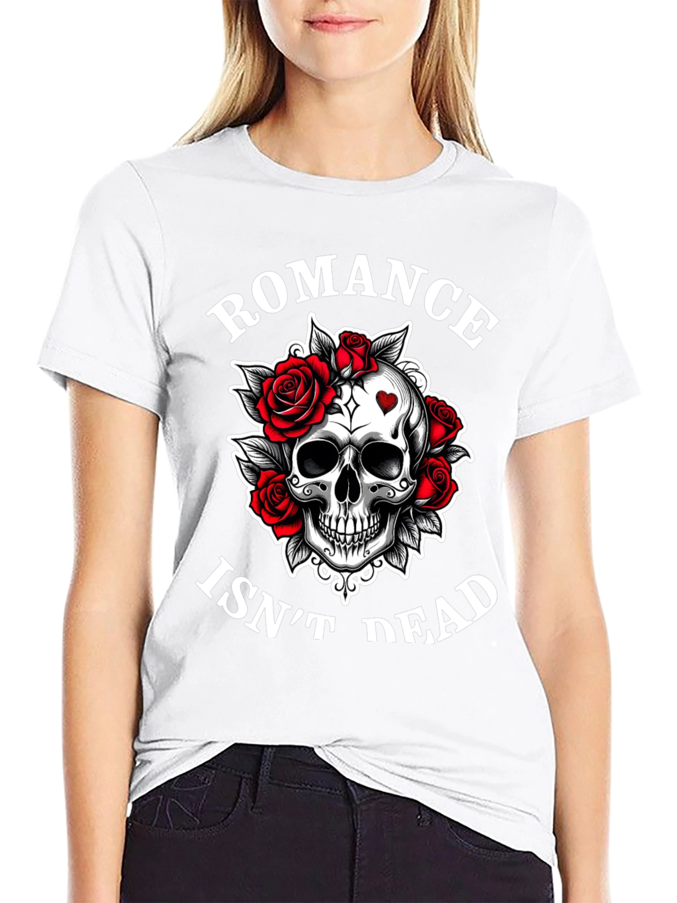 Black Romance Isn't Dead Skull & Roses Graphic T-Shirt view 9