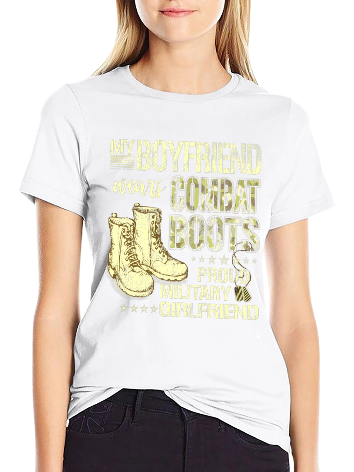 Black Proud Military Girlfriend Tee view 9