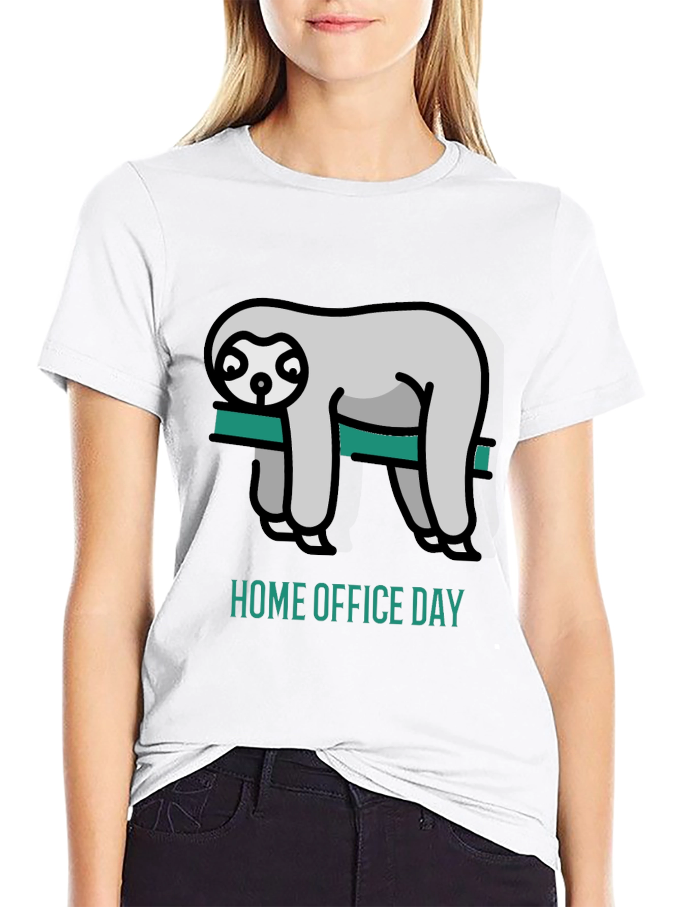 Black Home Office Day Sloth Graphic Tee view 9