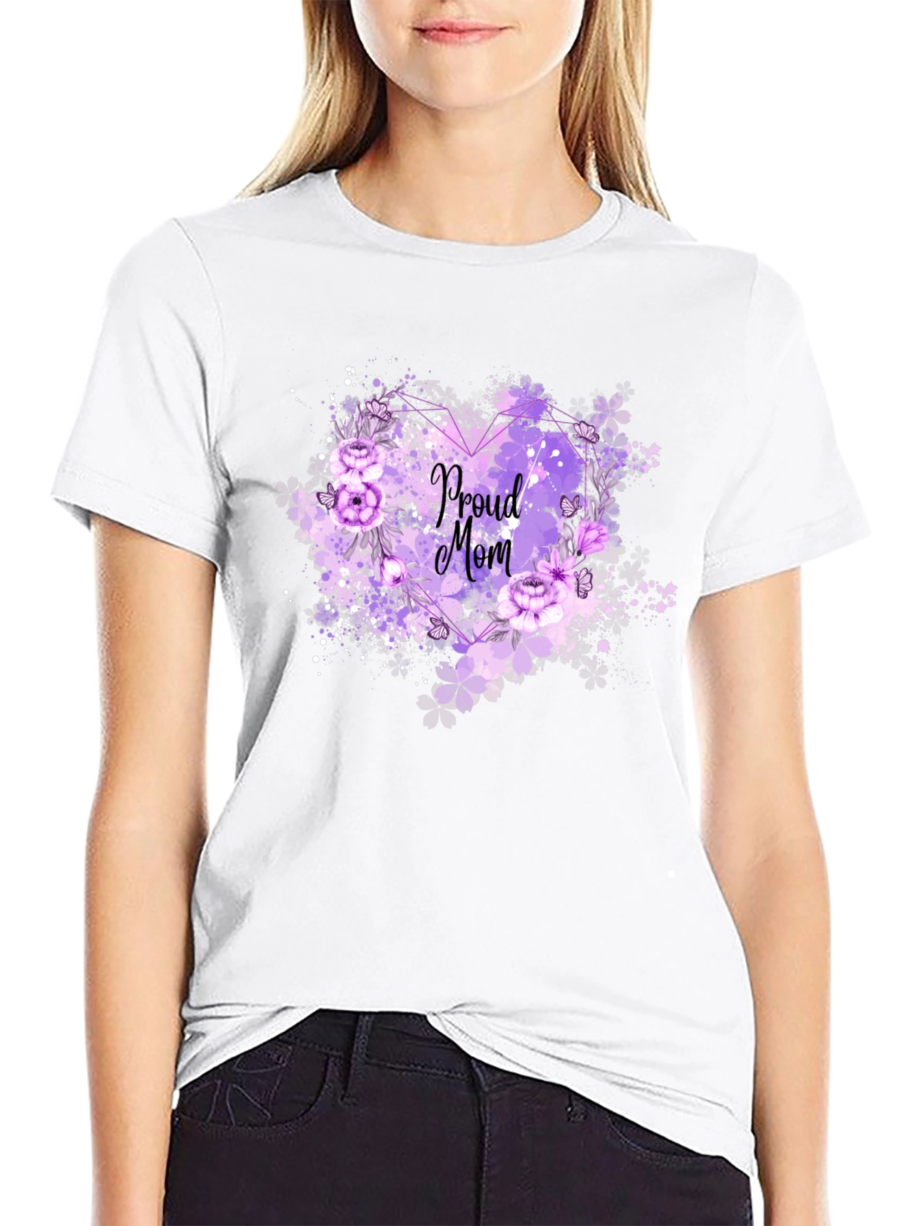 Black Proud Mom Floral T-Shirt view 9