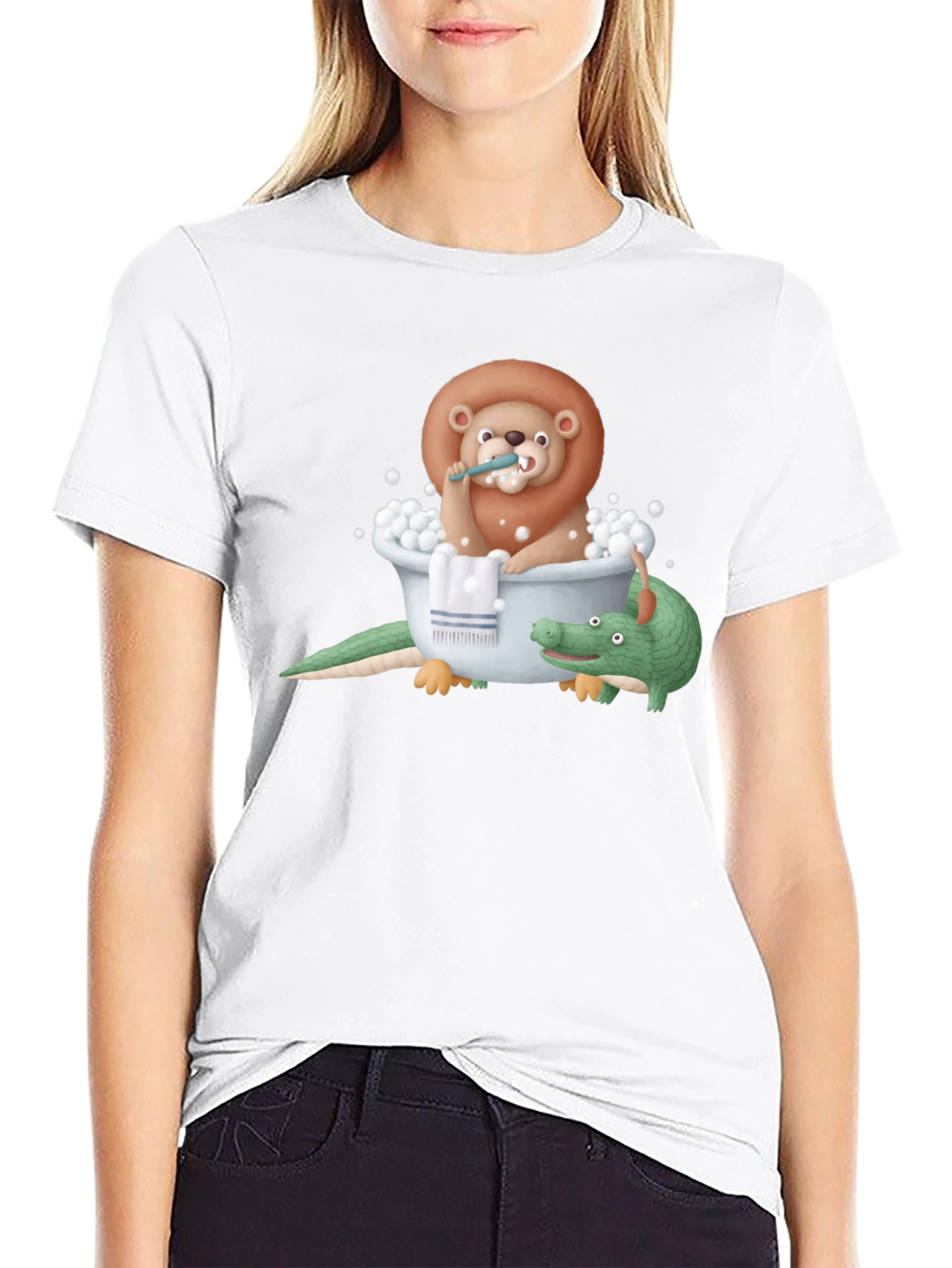 Black Lion and Crocodile Bath Time T-Shirt view 9