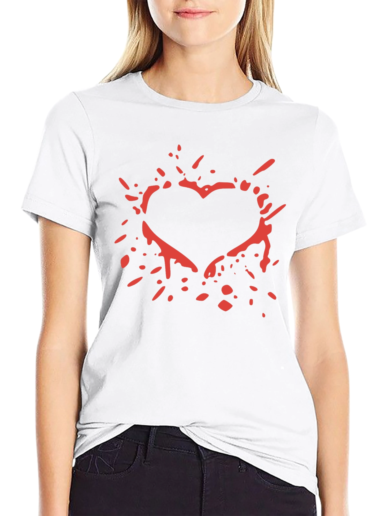 Black Red Splatter Heart Graphic T-Shirt view 9